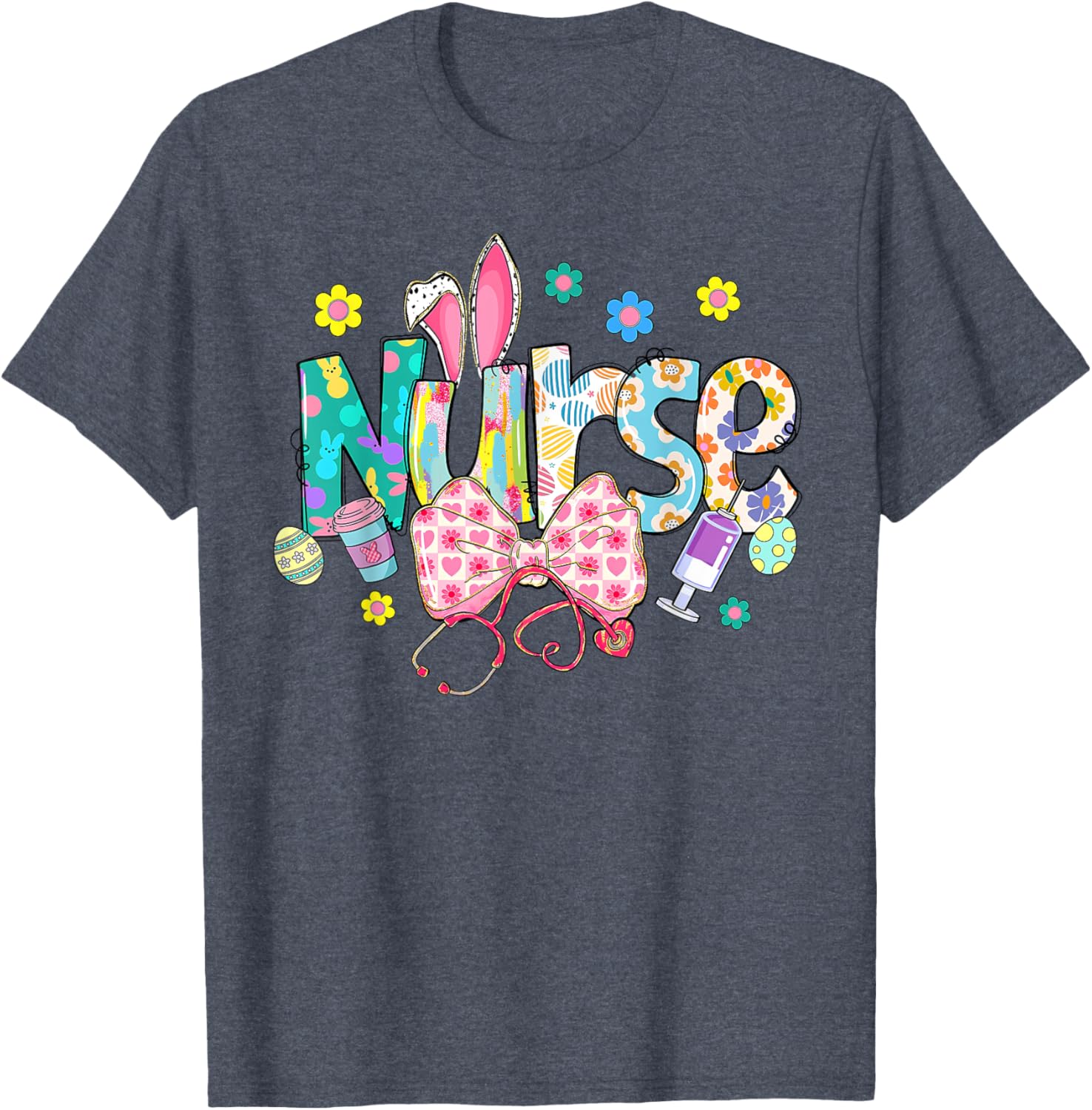 Coquette Bow Stethoscope Nurse Happy Easter Day Bunny Ears T-Shirt