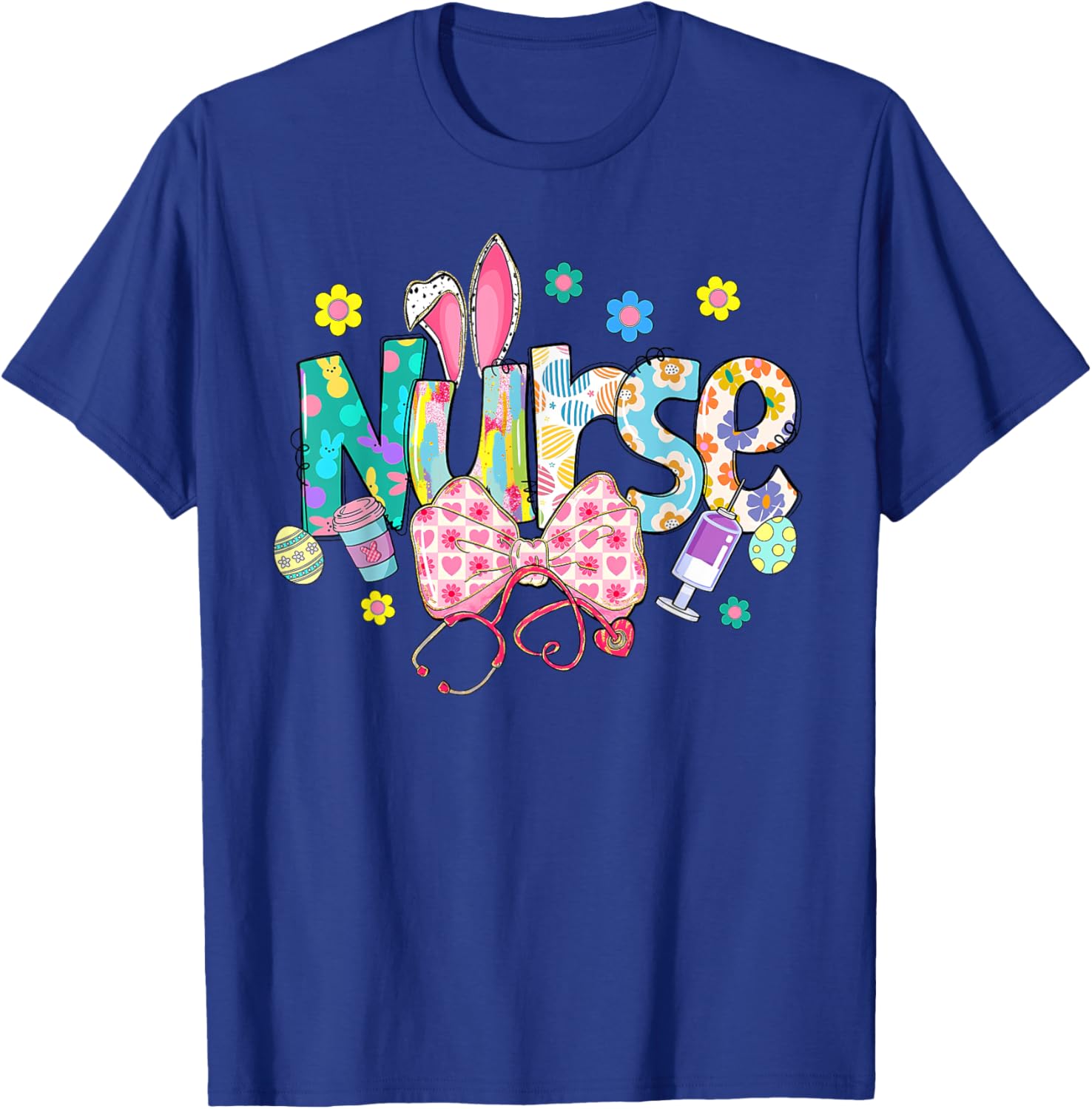 Coquette Bow Stethoscope Nurse Happy Easter Day Bunny Ears T-Shirt