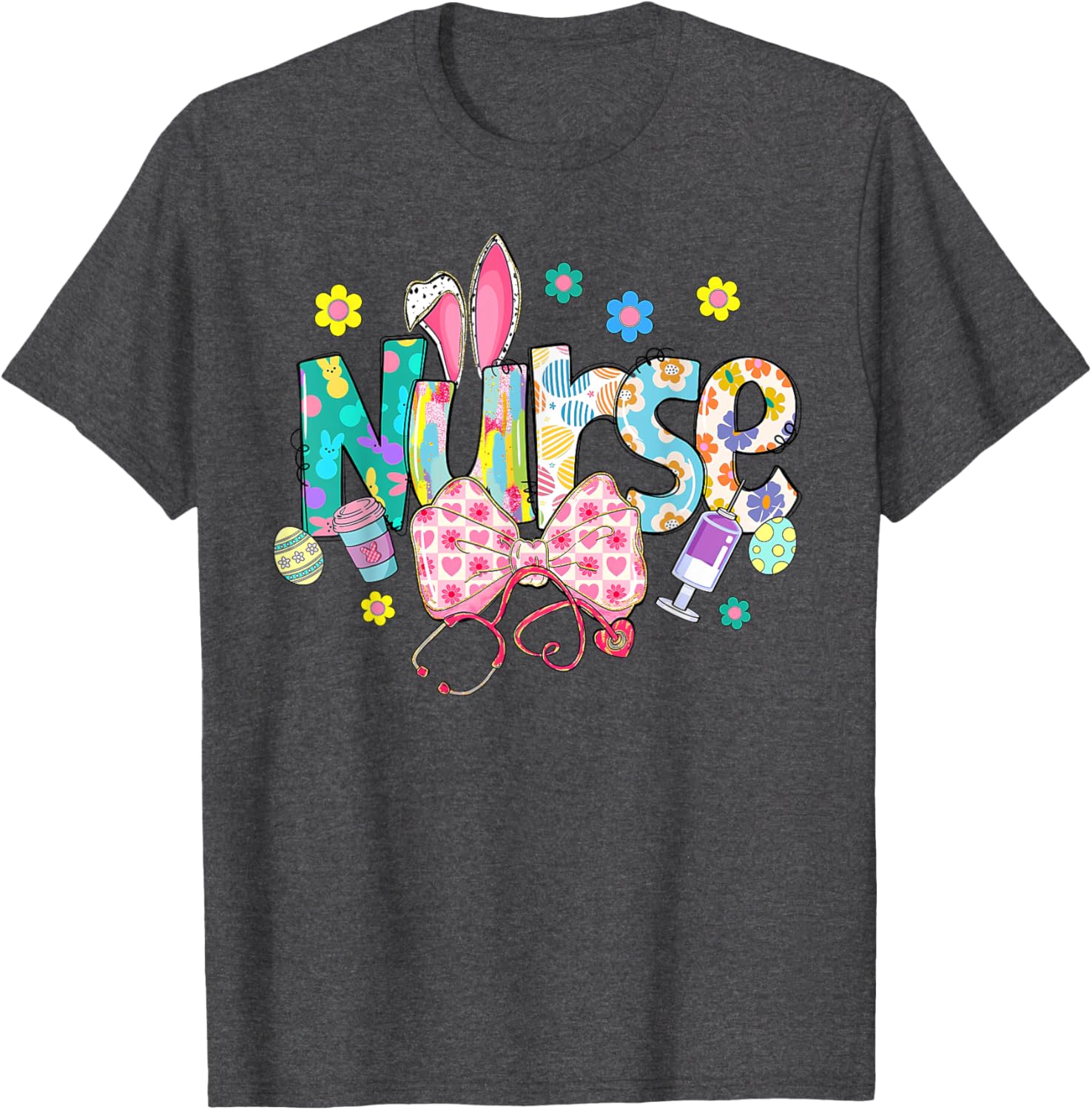 Coquette Bow Stethoscope Nurse Happy Easter Day Bunny Ears T-Shirt