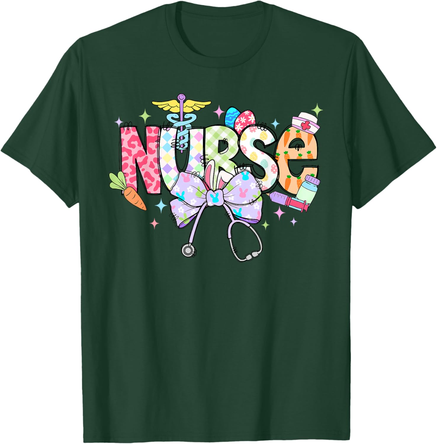 Coquette Bow Stethoscope Nurse Happy Easter Day T-Shirt