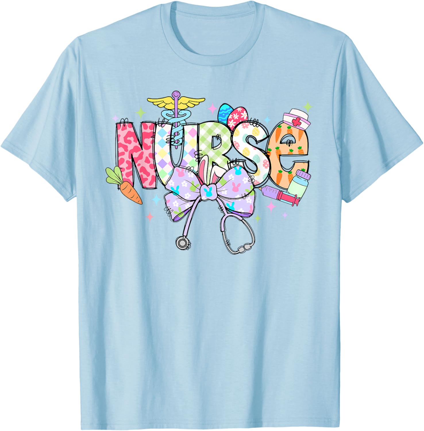 Coquette Bow Stethoscope Nurse Happy Easter Day T-Shirt