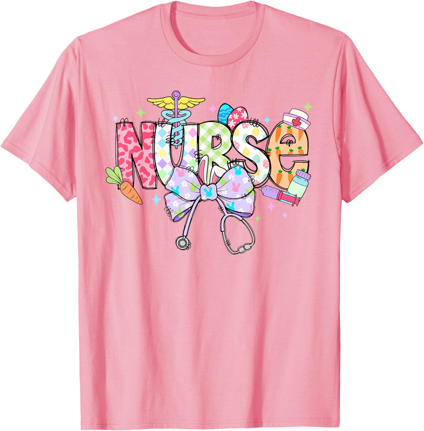 Coquette Bow Stethoscope Nurse Happy Easter Day T-Shirt