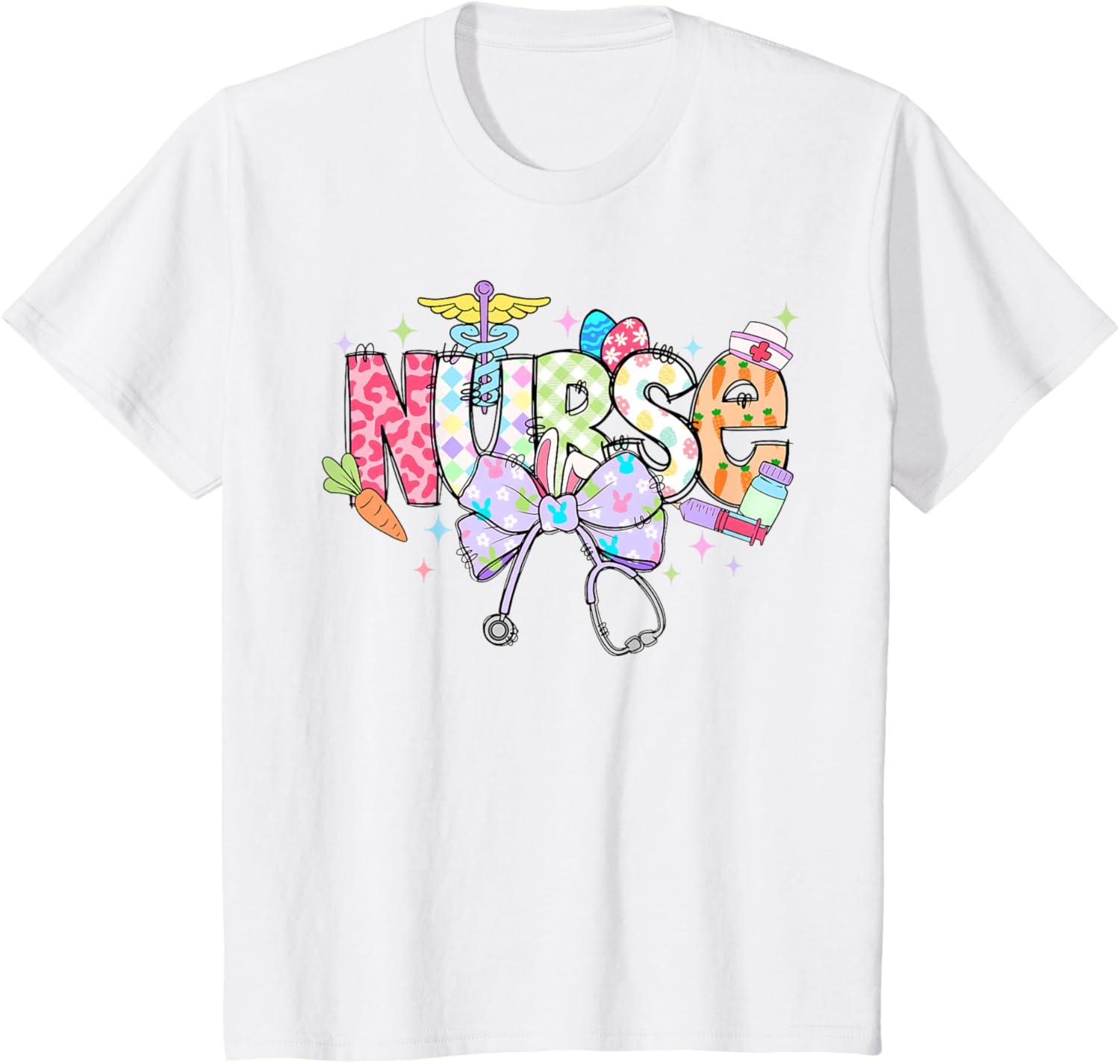 Coquette Bow Stethoscope Nurse Happy Easter Day T-Shirt