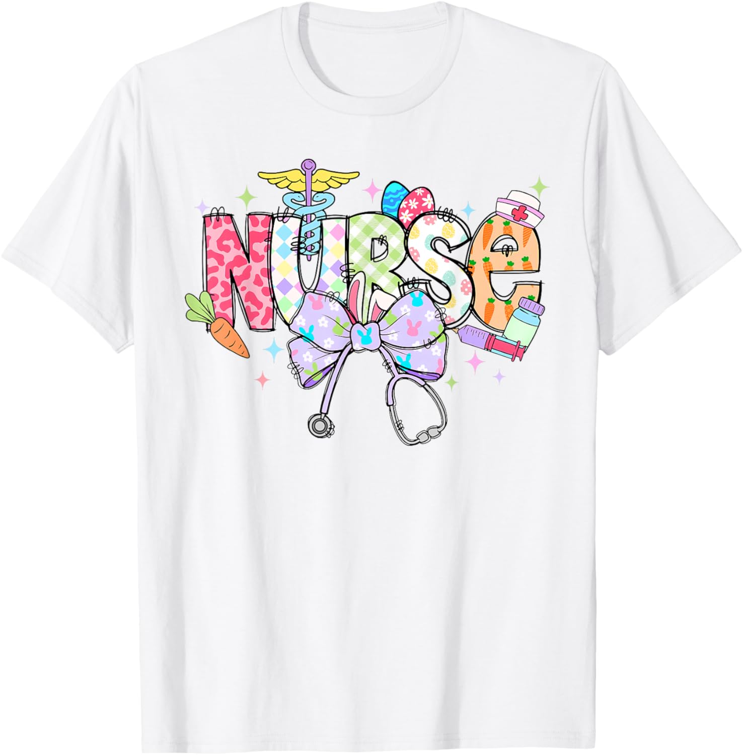 Coquette Bow Stethoscope Nurse Happy Easter Day T-Shirt