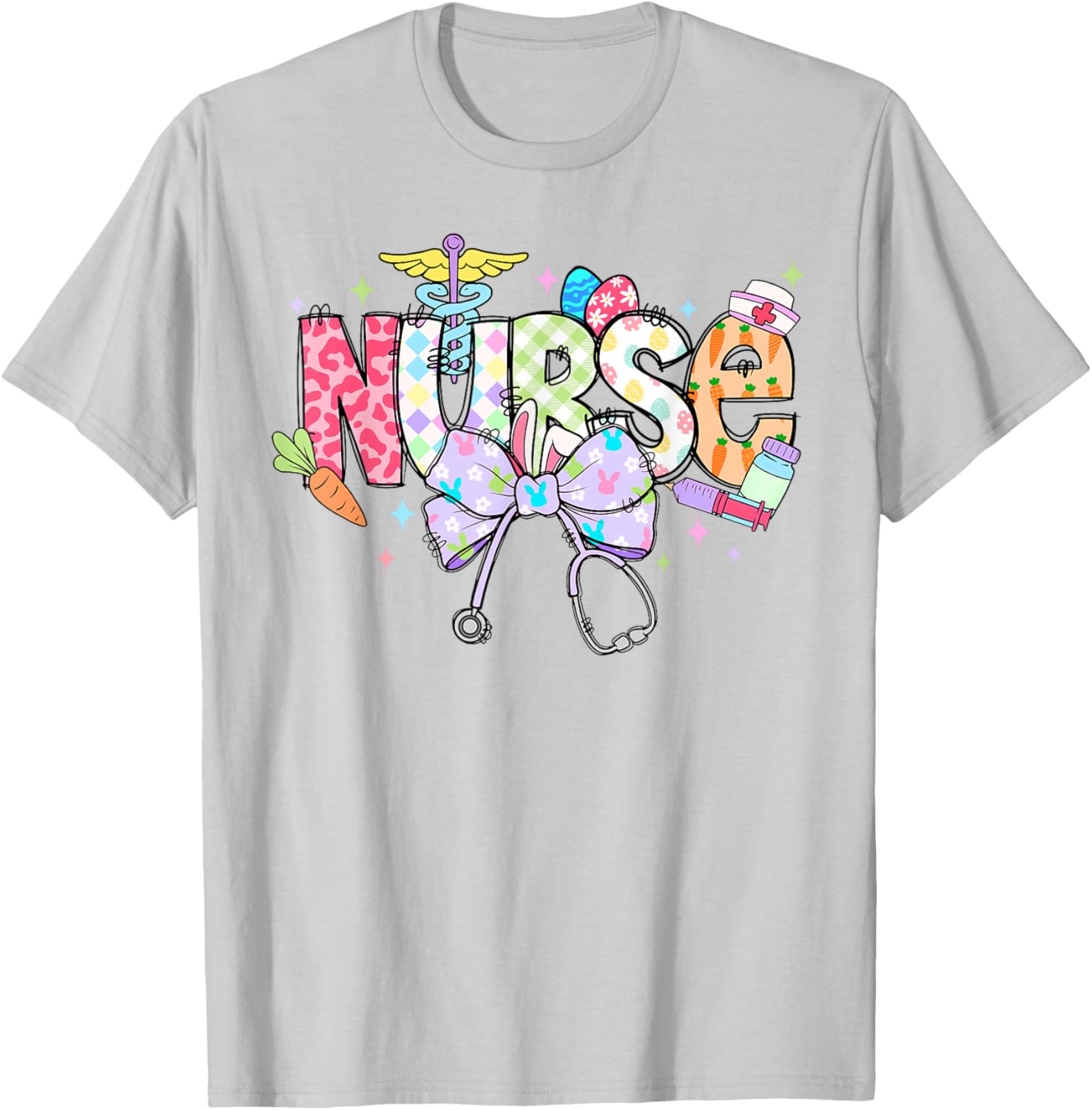 Coquette Bow Stethoscope Nurse Happy Easter Day T-Shirt