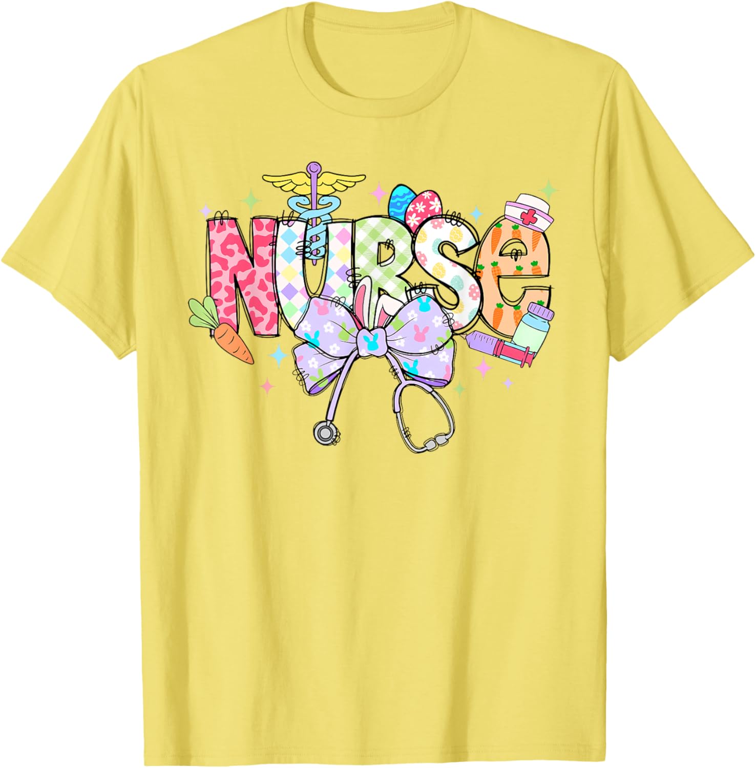 Coquette Bow Stethoscope Nurse Happy Easter Day T-Shirt