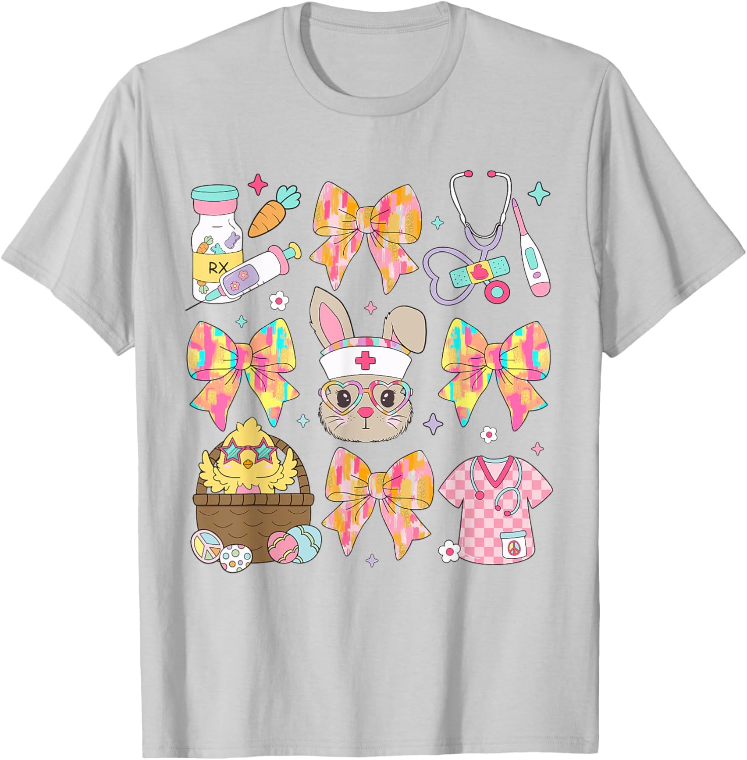 Coquette Bow Stethoscope Nursing Cute Bunny Face Nurse T-Shirt