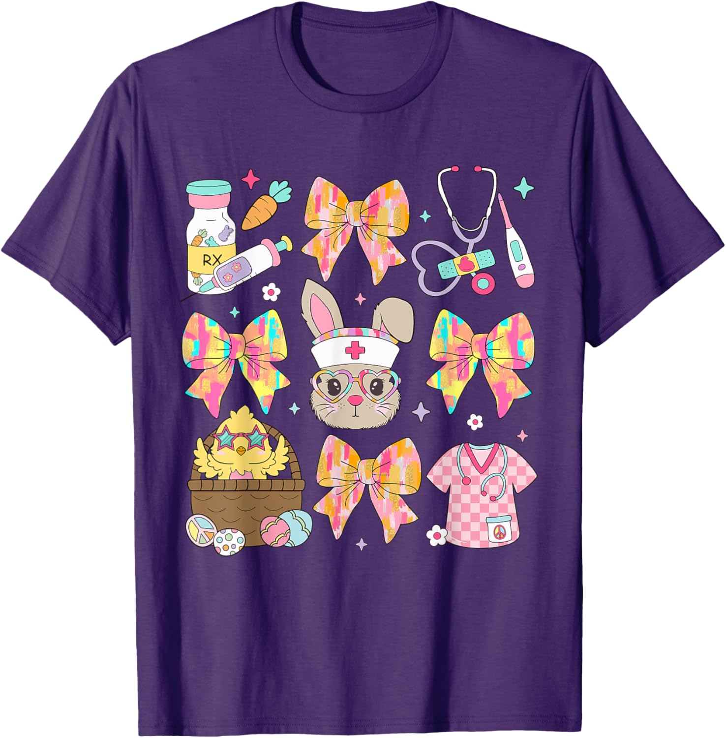 Coquette Bow Stethoscope Nursing Cute Bunny Face Nurse T-Shirt