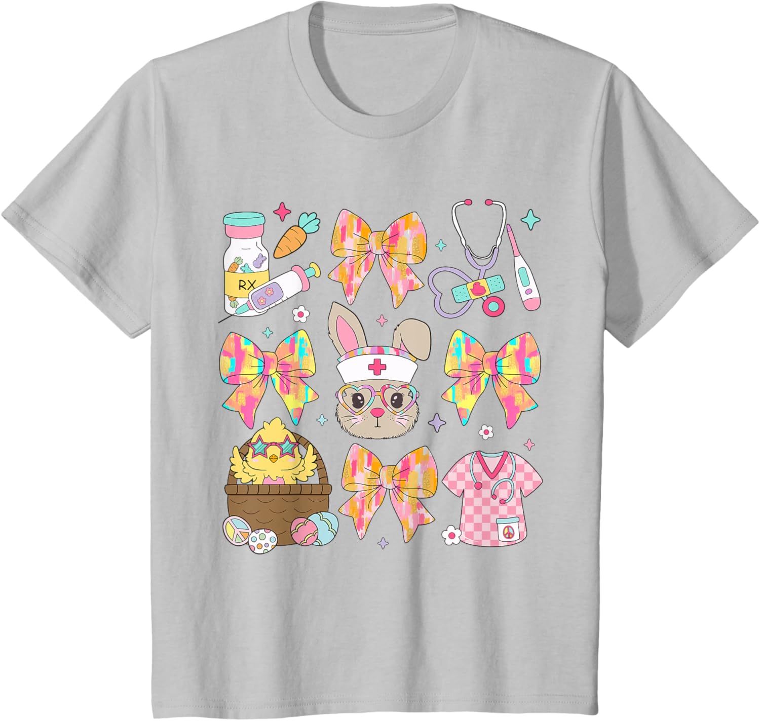 Coquette Bow Stethoscope Nursing Cute Bunny Face Nurse T-Shirt