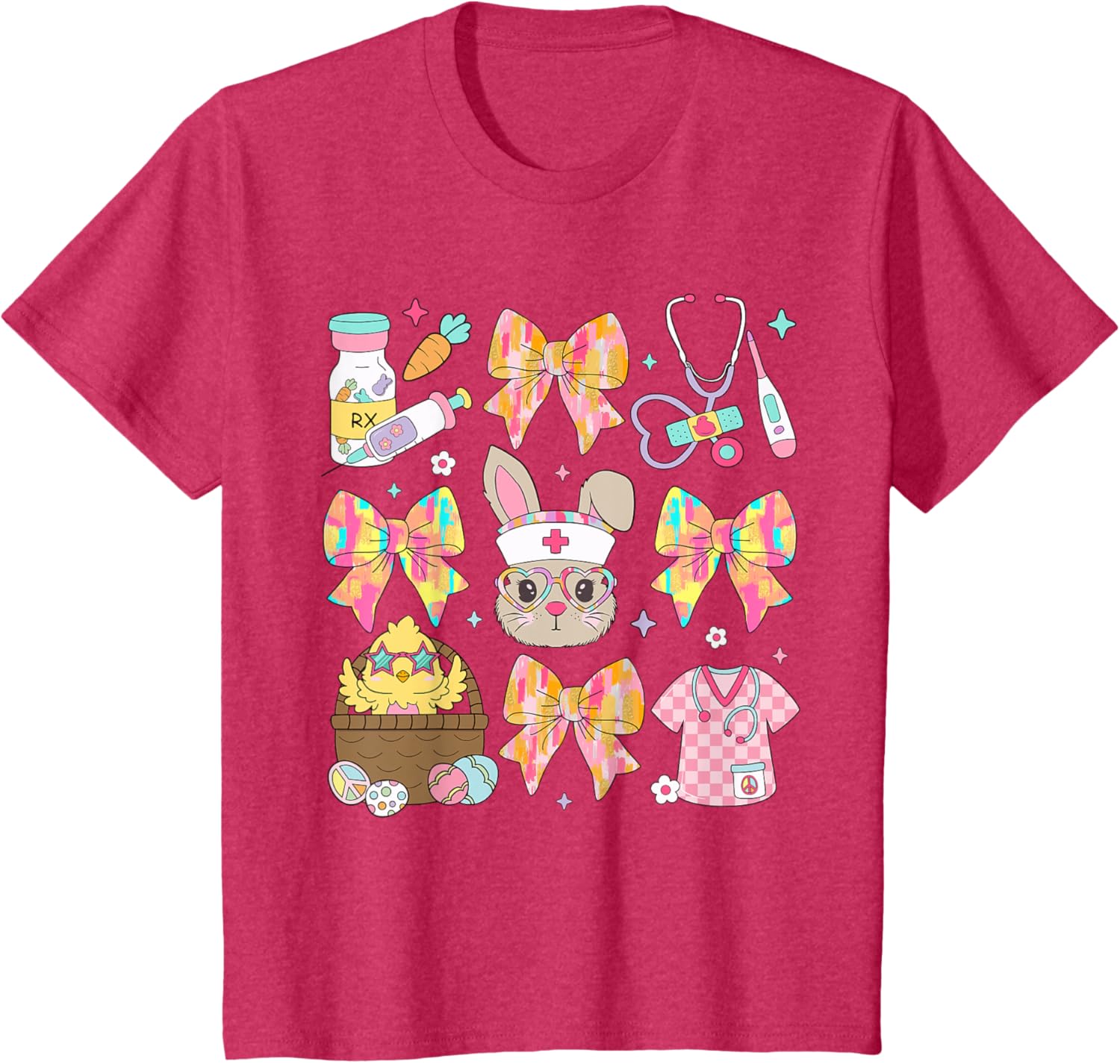 Coquette Bow Stethoscope Nursing Cute Bunny Face Nurse T-Shirt