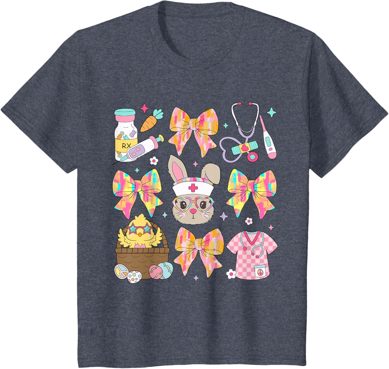 Coquette Bow Stethoscope Nursing Cute Bunny Face Nurse T-Shirt