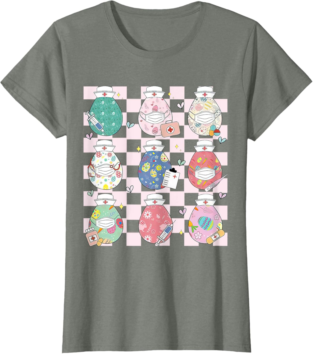 Coquette Checkered Easter Nurse, Easter Eggs, Easter Nurse T-Shirt