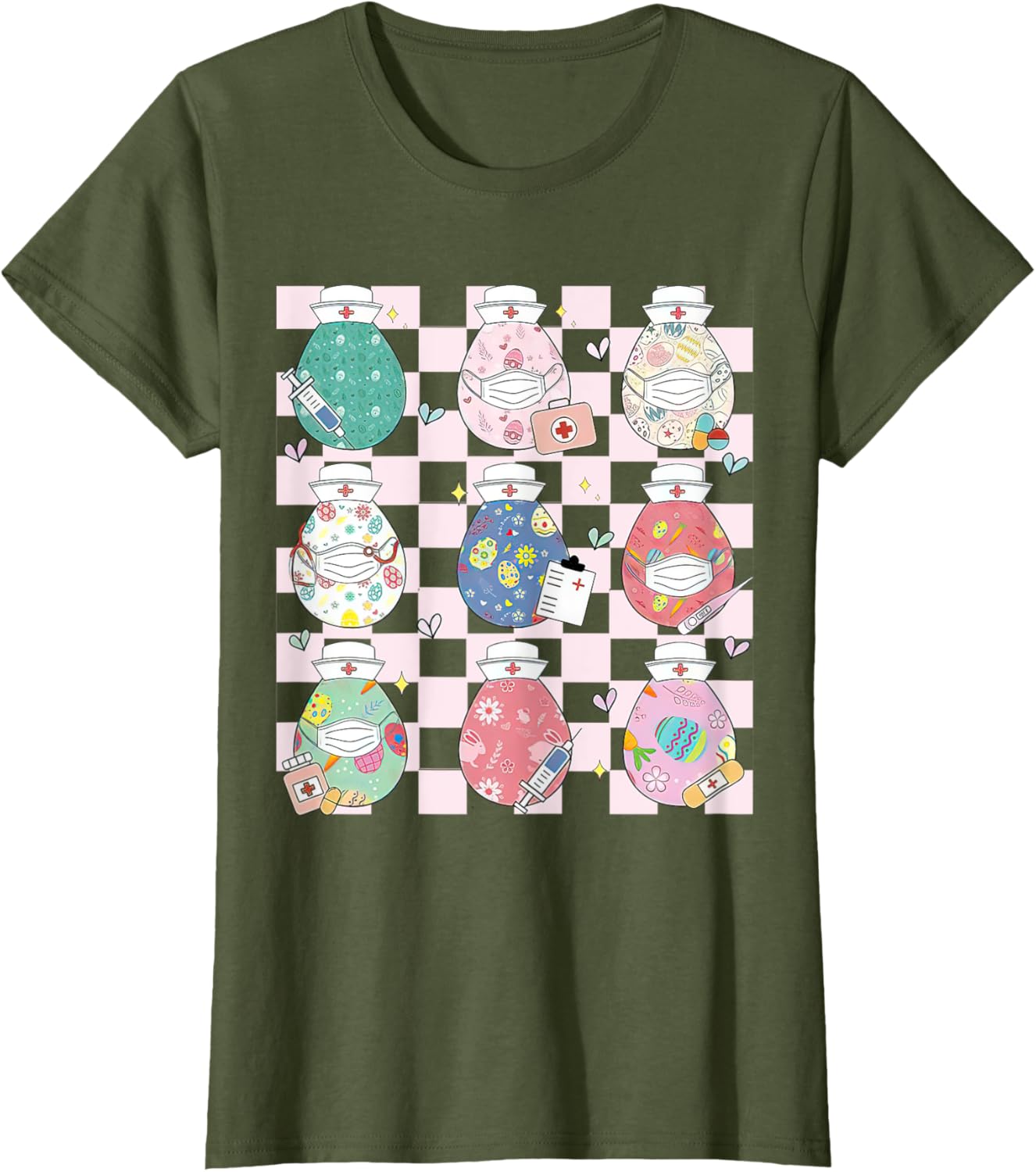 Coquette Checkered Easter Nurse, Easter Eggs, Easter Nurse T-Shirt