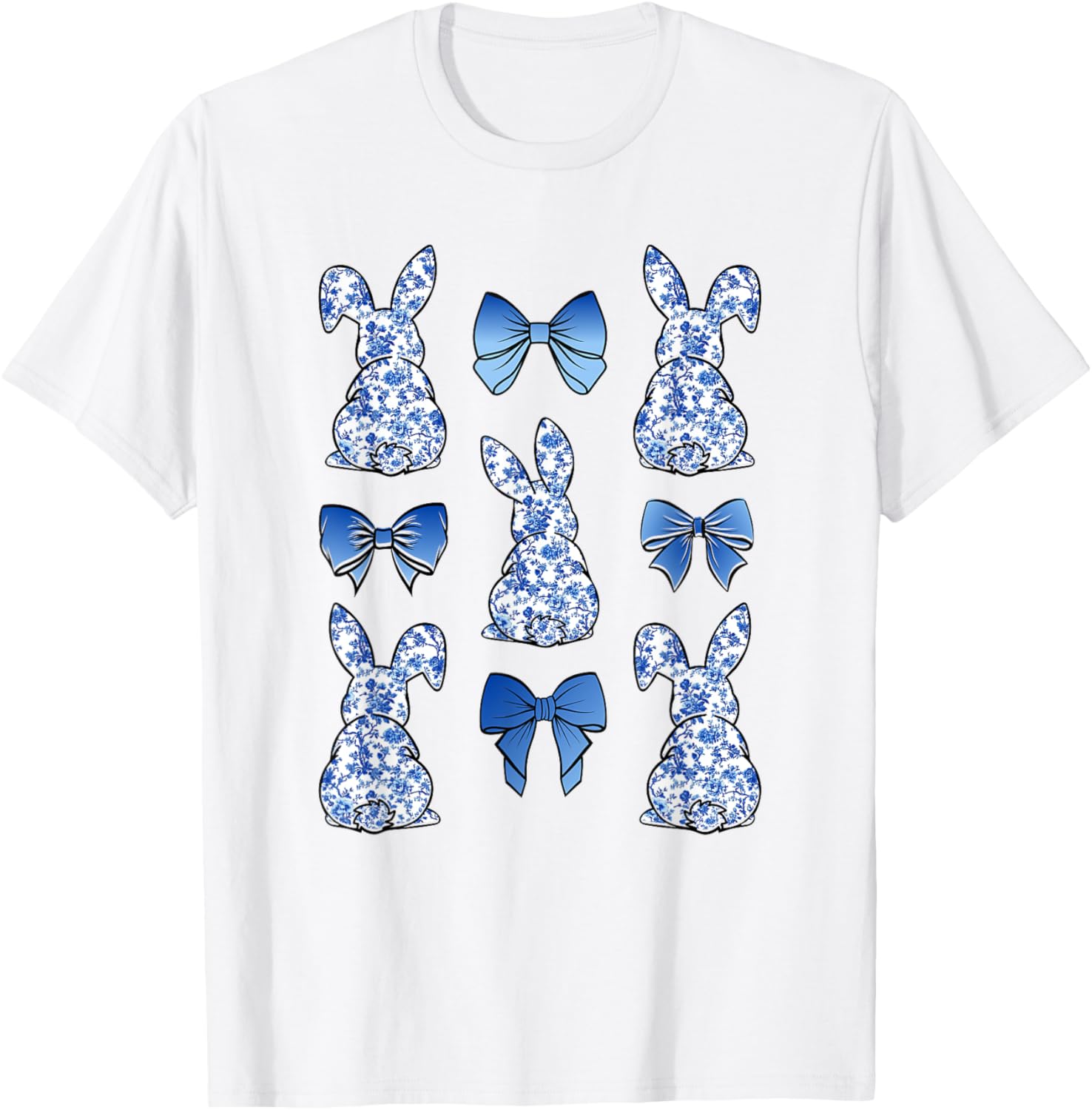 Coquette Easter Chinoiserie Floral Cute Bunny Blue Bow Women T-Shirt