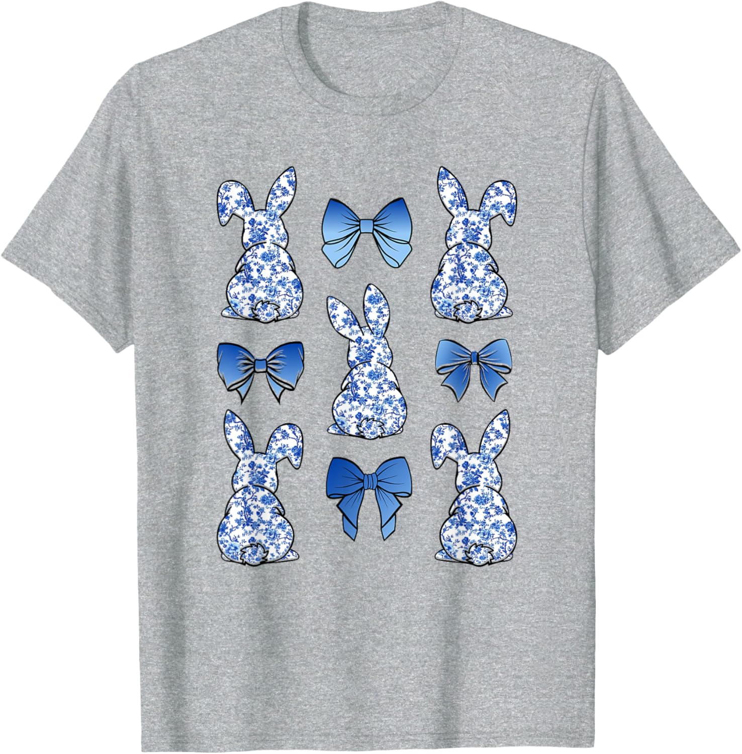 Coquette Easter Chinoiserie Floral Cute Bunny Blue Bow Women T-Shirt