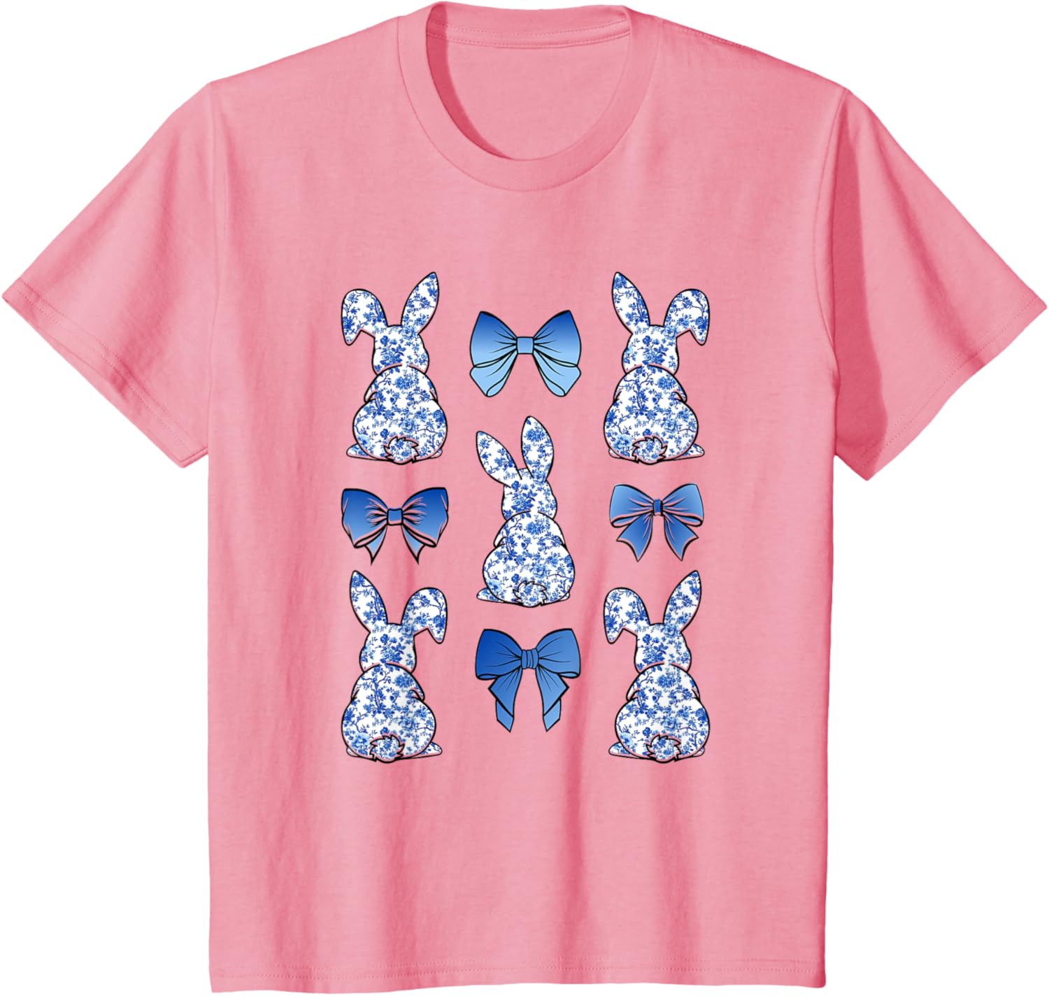 Coquette Easter Chinoiserie Floral Cute Bunny Blue Bow Women T-Shirt