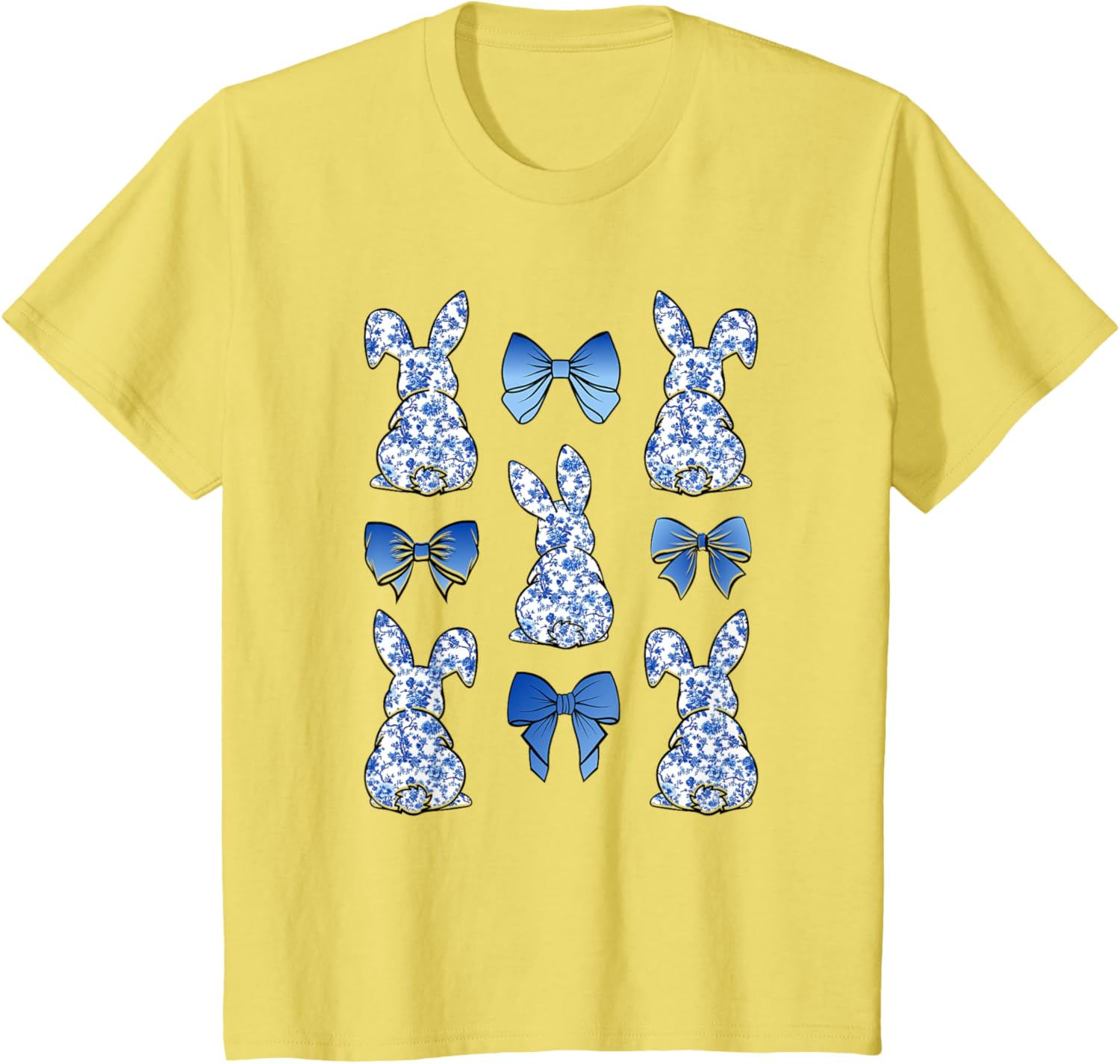 Coquette Easter Chinoiserie Floral Cute Bunny Blue Bow Women T-Shirt