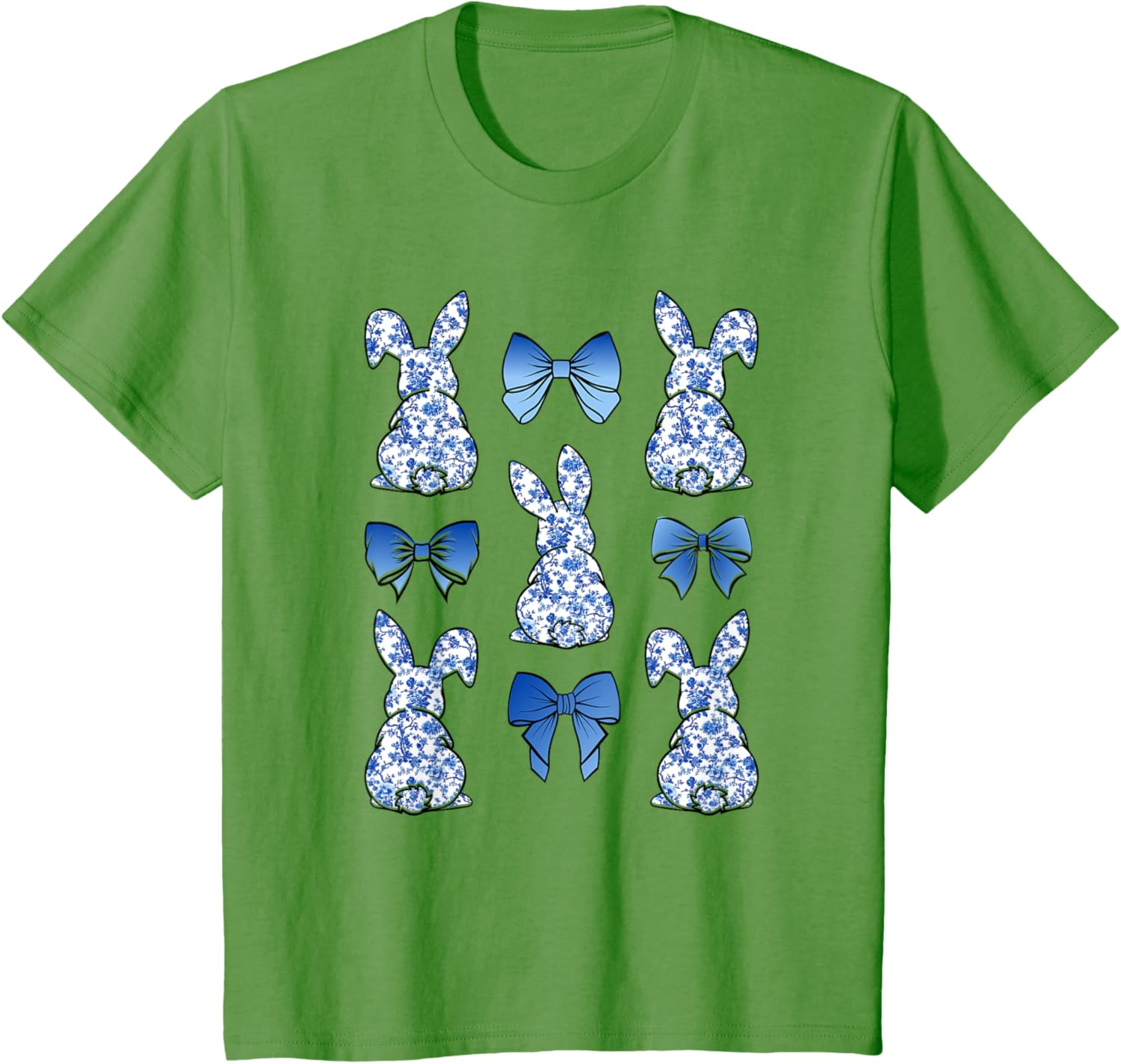 Coquette Easter Chinoiserie Floral Cute Bunny Blue Bow Women T-Shirt