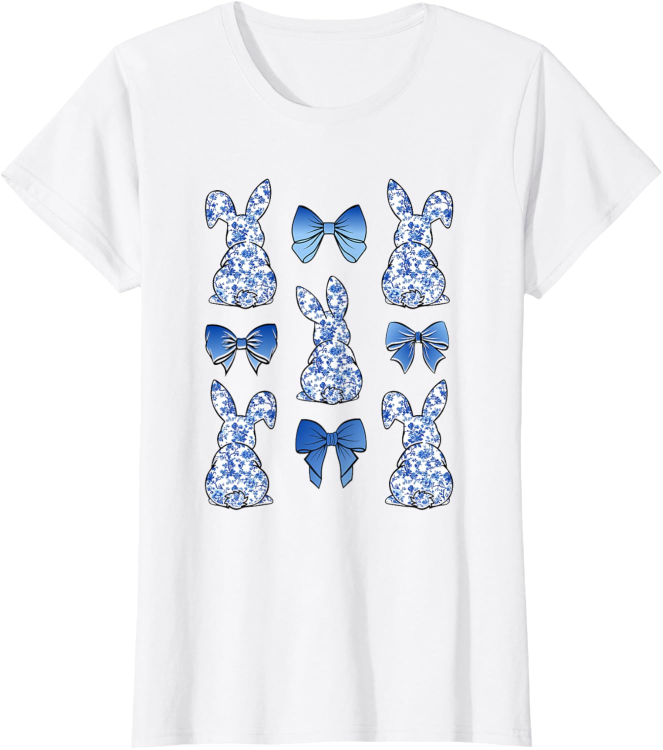 Coquette Easter Chinoiserie Floral Cute Bunny Blue Bow Women T-Shirt