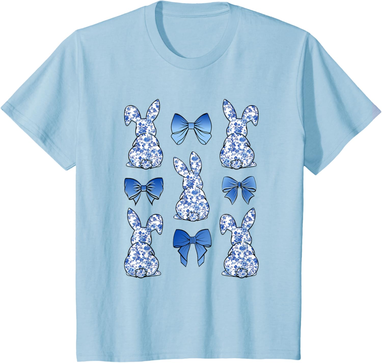 Coquette Easter Chinoiserie Floral Cute Bunny Blue Bow Women T-Shirt