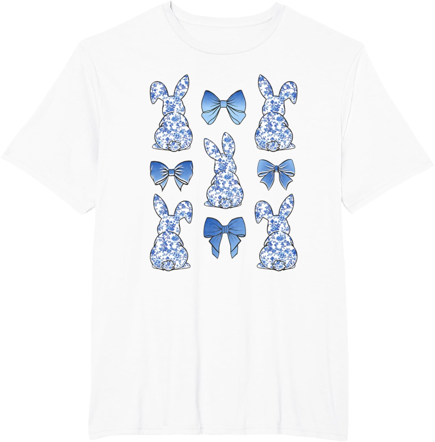 Coquette Easter Chinoiserie Floral Cute Bunny Blue Bow Women T-Shirt