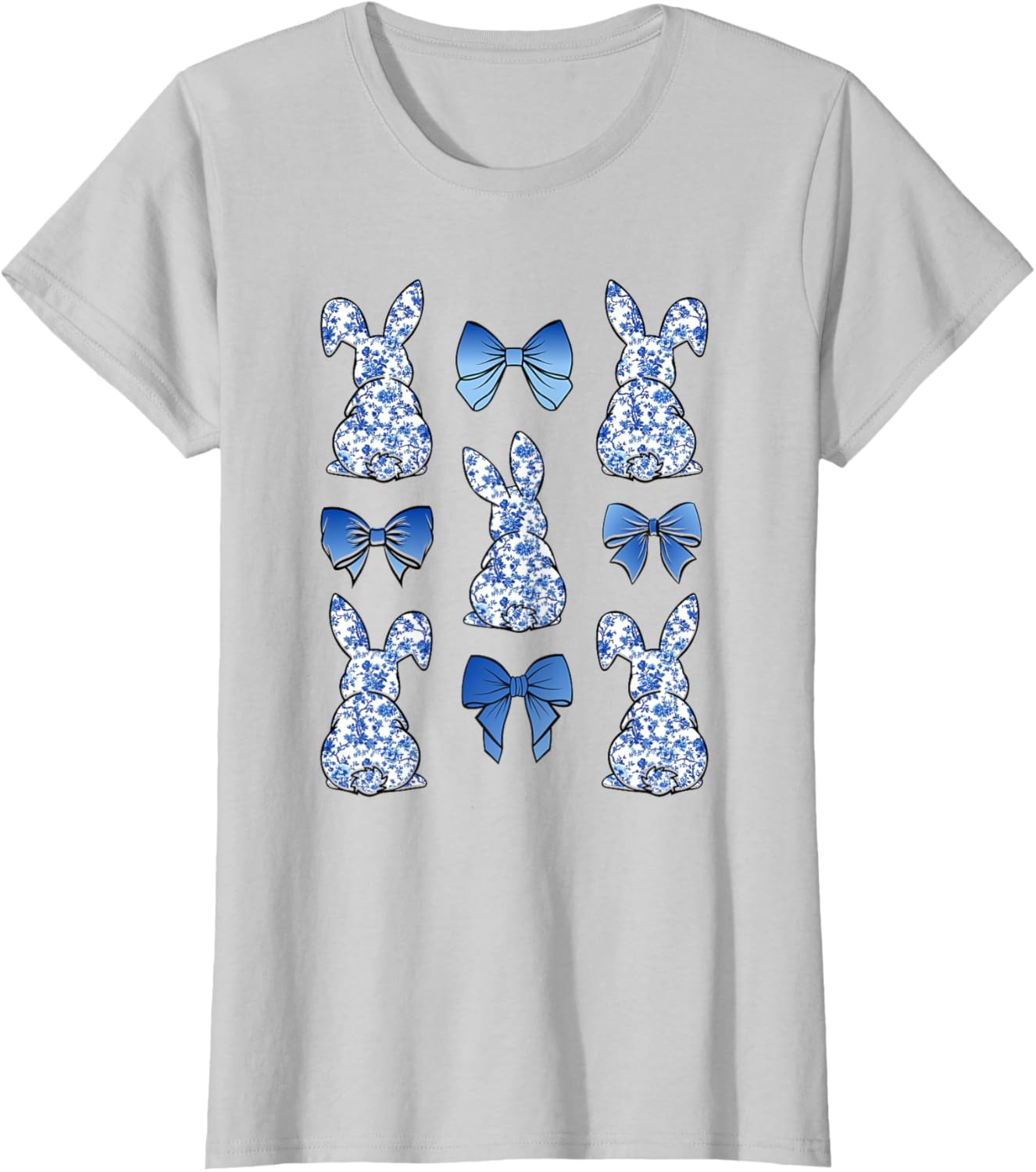 Coquette Easter Chinoiserie Floral Cute Bunny Blue Bow Women T-Shirt