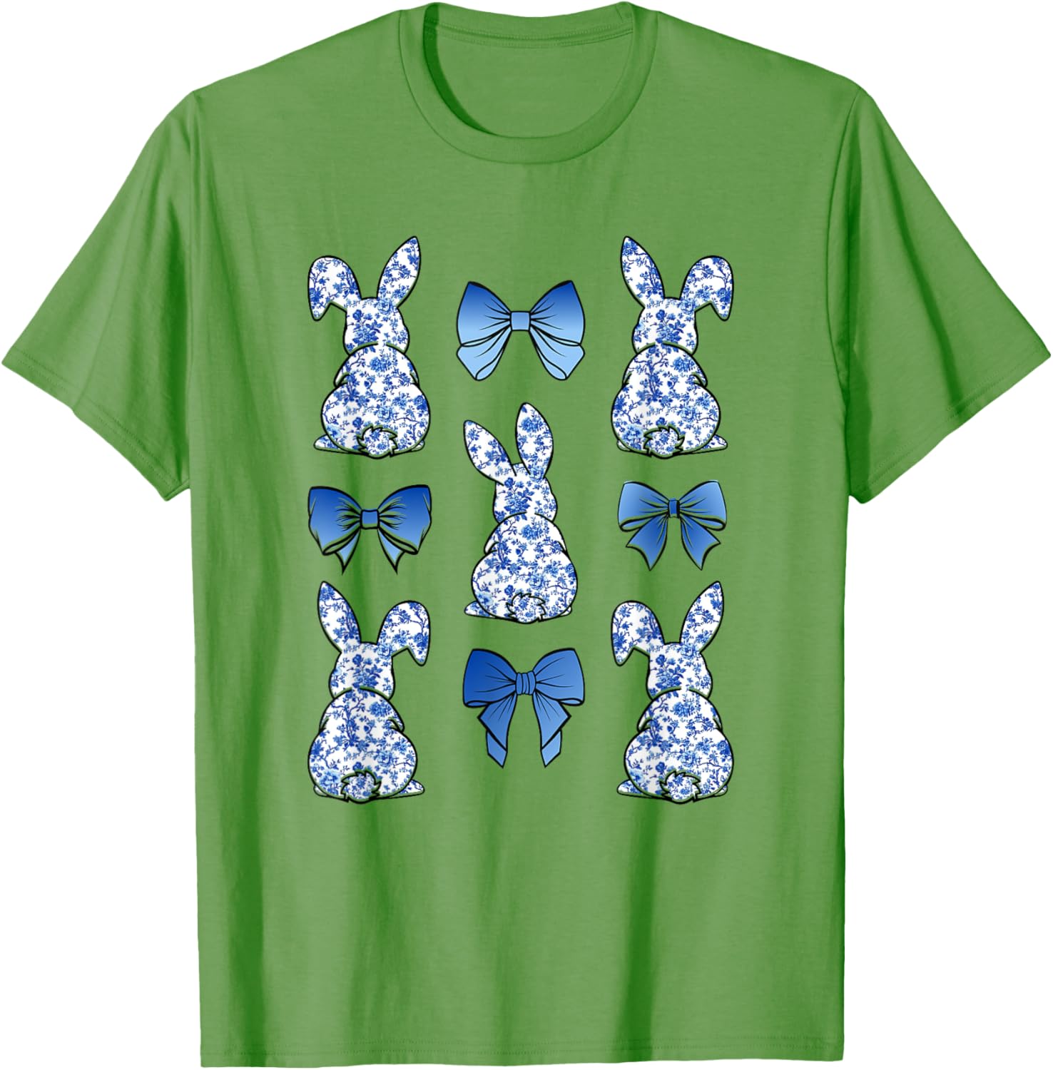 Coquette Easter Chinoiserie Floral Cute Bunny Blue Bow Women T-Shirt