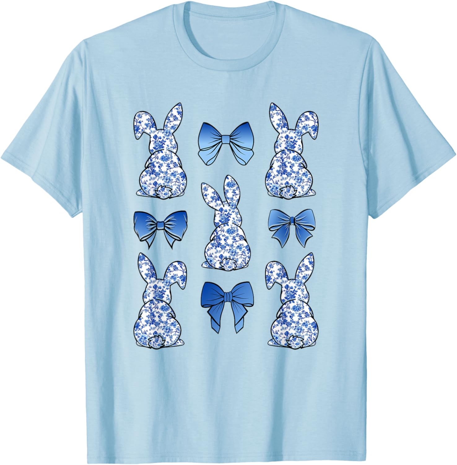 Coquette Easter Chinoiserie Floral Cute Bunny Blue Bow Women T-Shirt