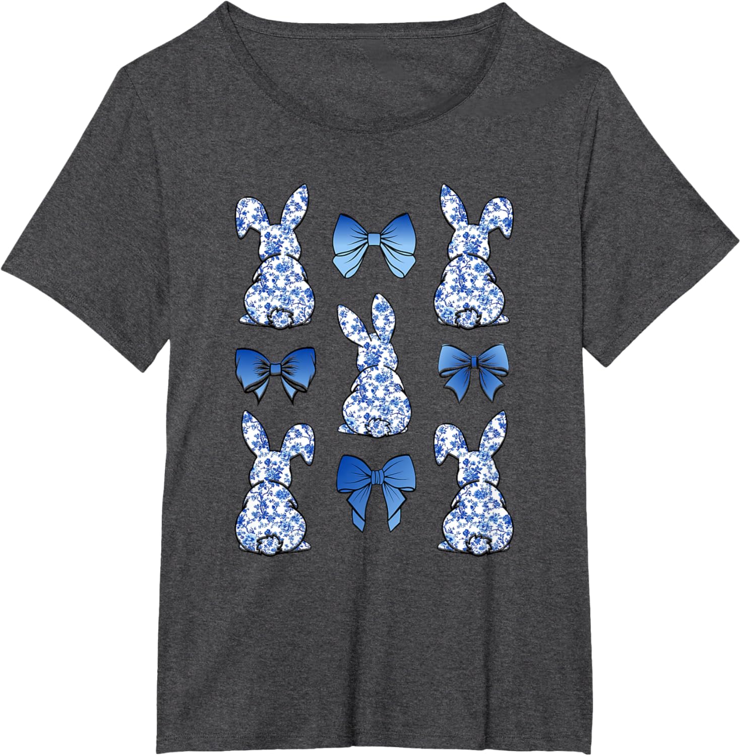 Coquette Easter Chinoiserie Floral Cute Bunny Blue Bow Women T-Shirt