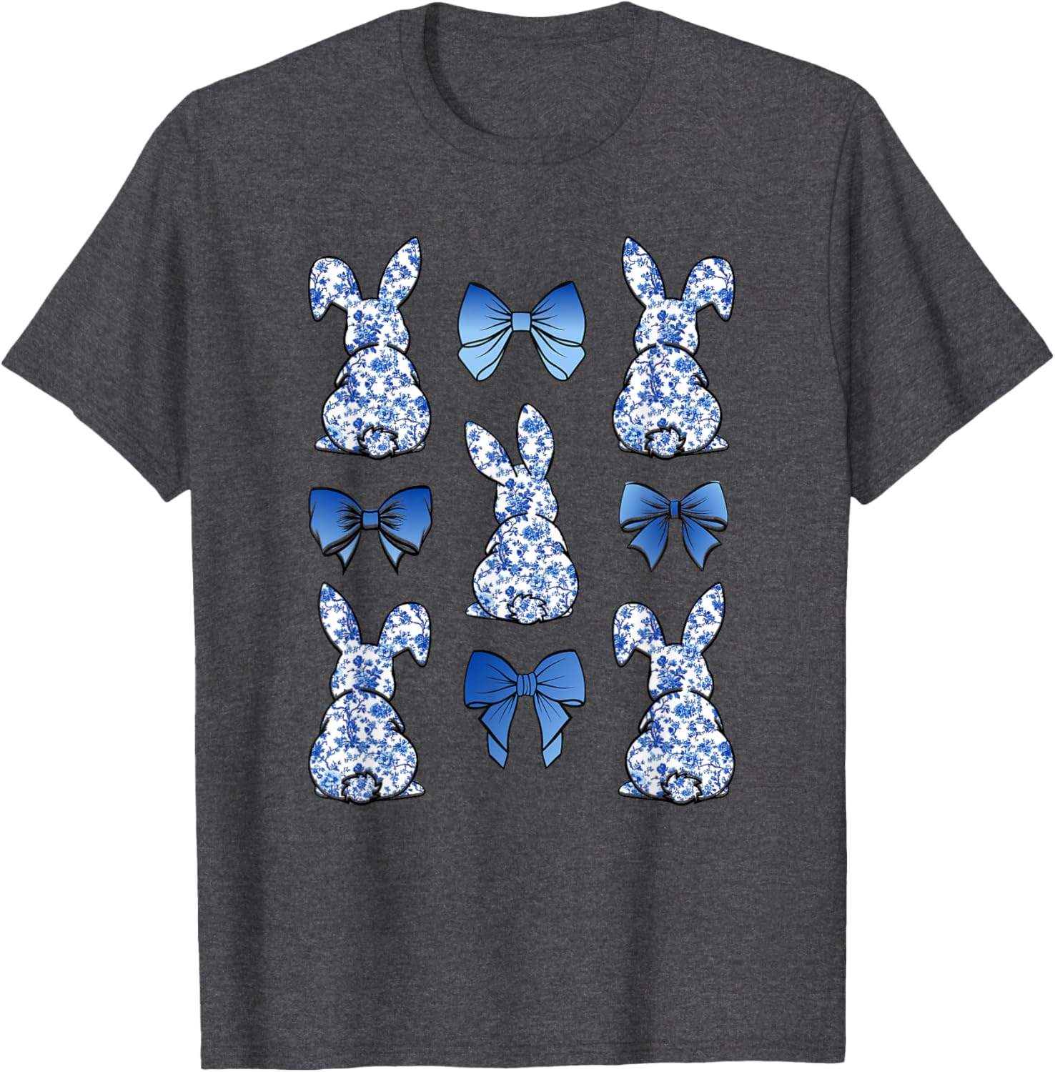 Coquette Easter Chinoiserie Floral Cute Bunny Blue Bow Women T-Shirt