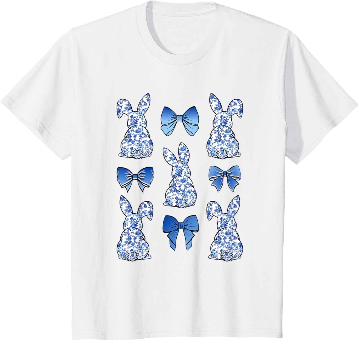 Coquette Easter Chinoiserie Floral Cute Bunny Blue Bow Women T-Shirt