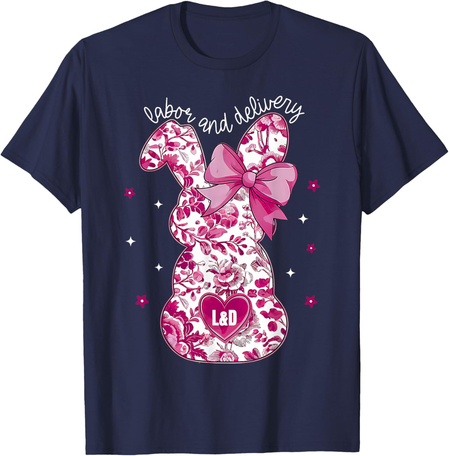 Coquette Pink Floral Bunny Labor & Delivery Nurse Easter Day T-Shirt