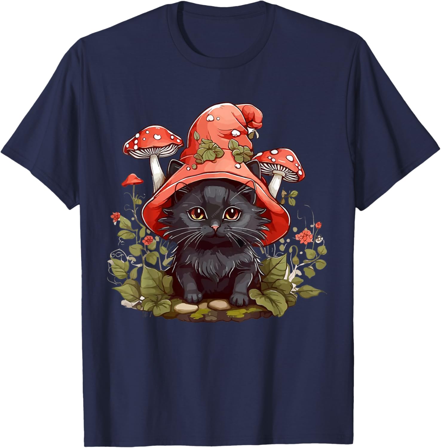 Cottagecore Mushroom Cute Cat Grunge Halloween Aesthetic T-Shirt