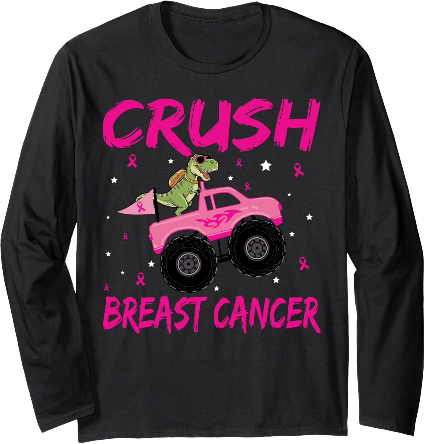 Crush Breast Cancer Awareness Monster Truck Toddler Boy Kids Long Sleeve T-Shirt