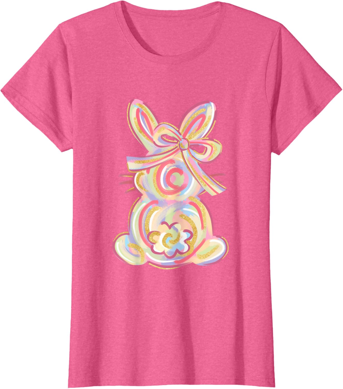 Cute Brushstroke Bunny Easter Day Girls Coquette Bow Easter T-Shirt