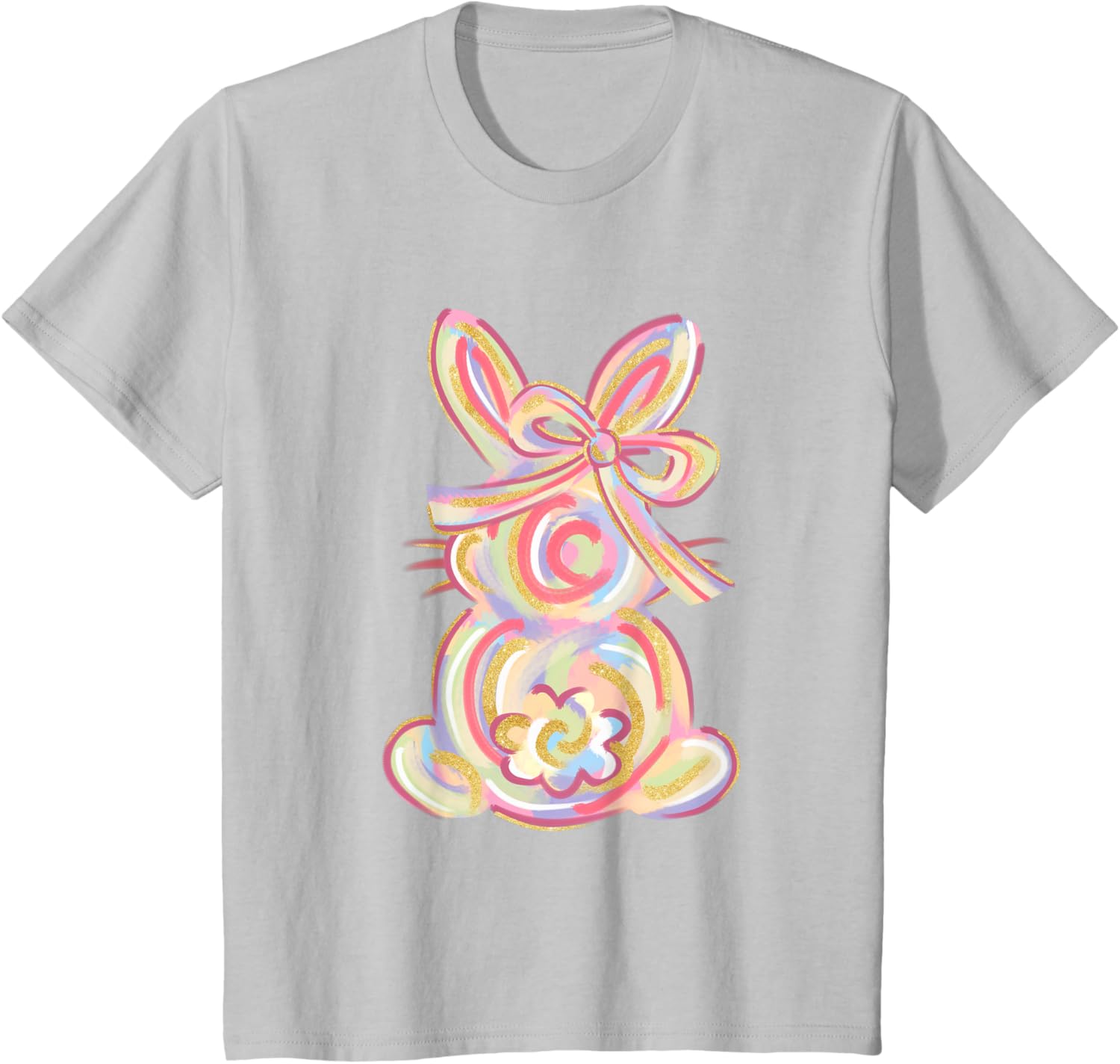 Cute Brushstroke Bunny Easter Day Girls Coquette Bow Easter T-Shirt