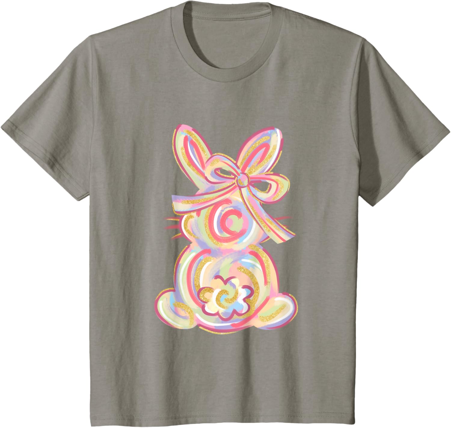 Cute Brushstroke Bunny Easter Day Girls Coquette Bow Easter T-Shirt