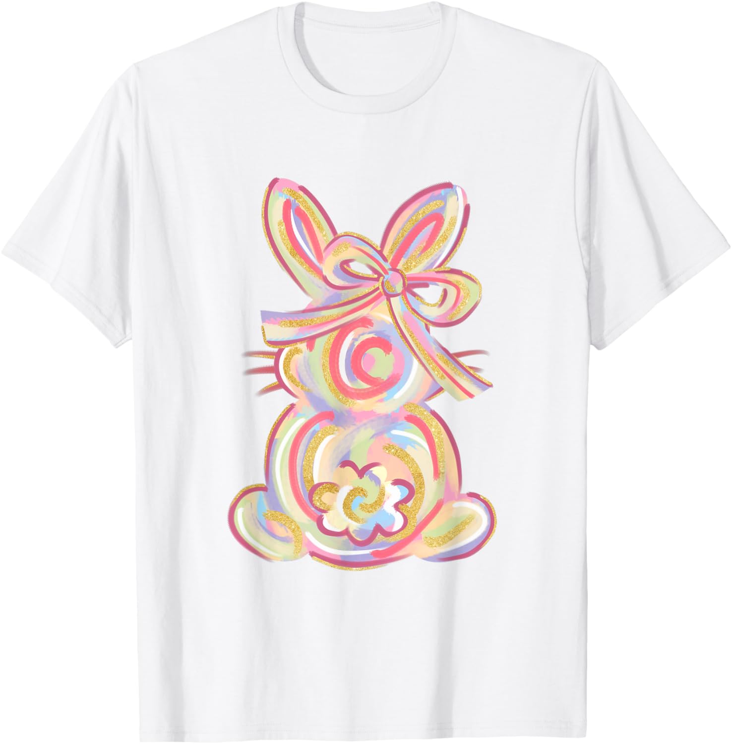 Cute Brushstroke Bunny Easter Day Girls Coquette Bow Easter T-Shirt