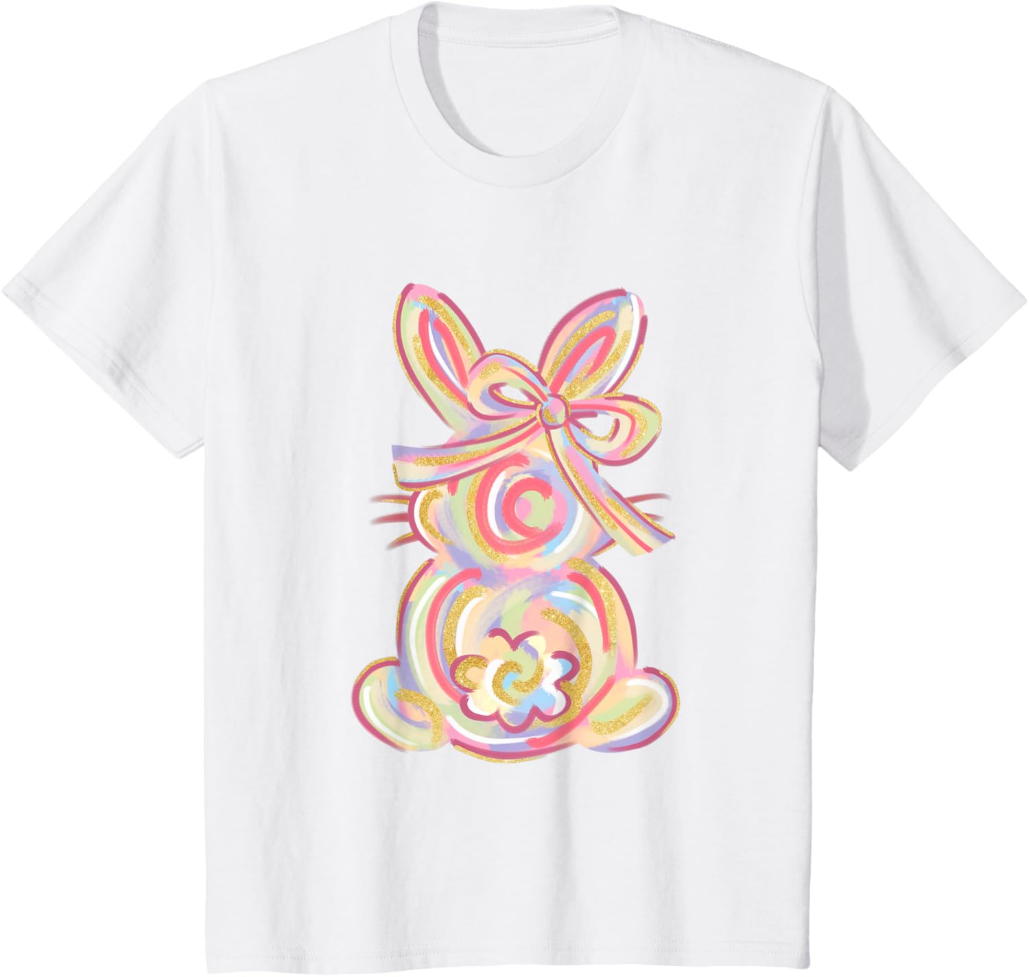 Cute Brushstroke Bunny Easter Day Girls Coquette Bow Easter T-Shirt