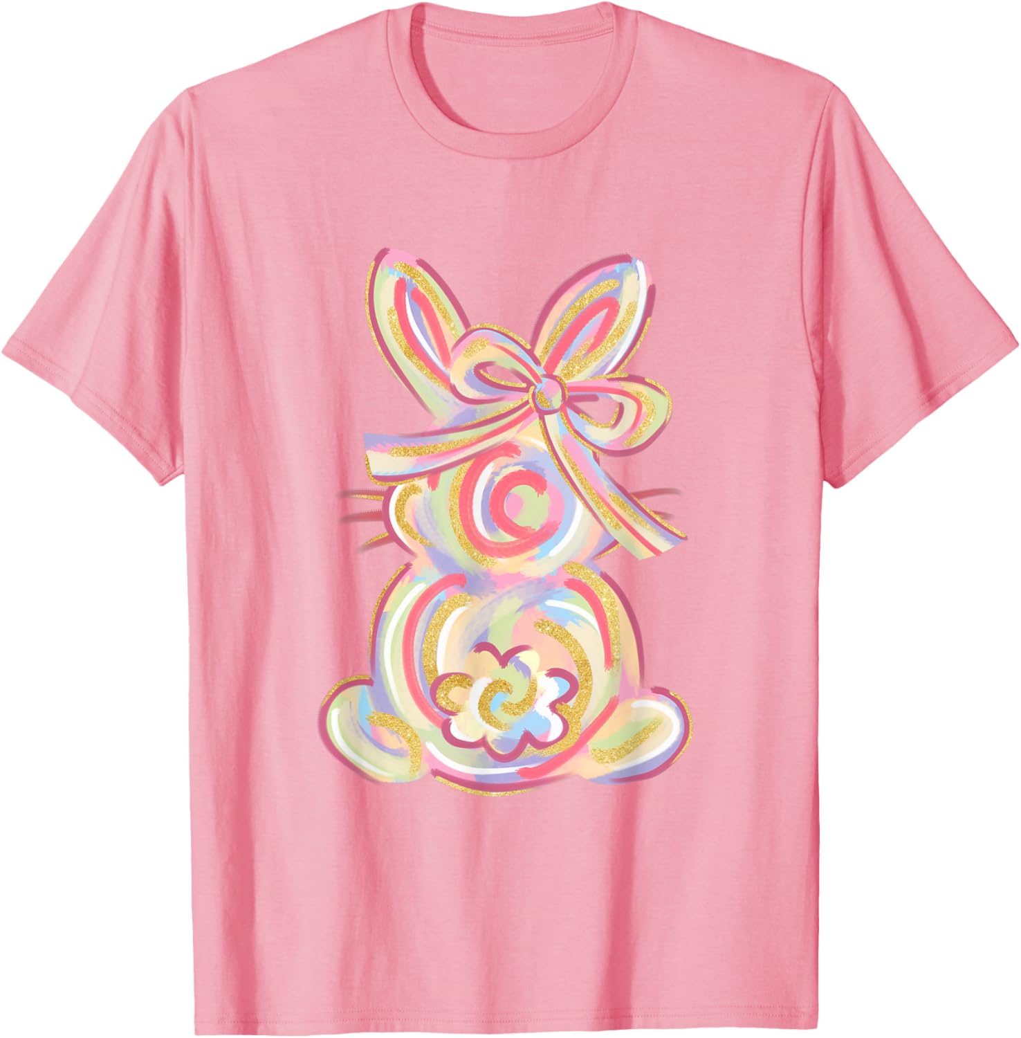 Cute Brushstroke Bunny Easter Day Girls Coquette Bow Easter T-Shirt