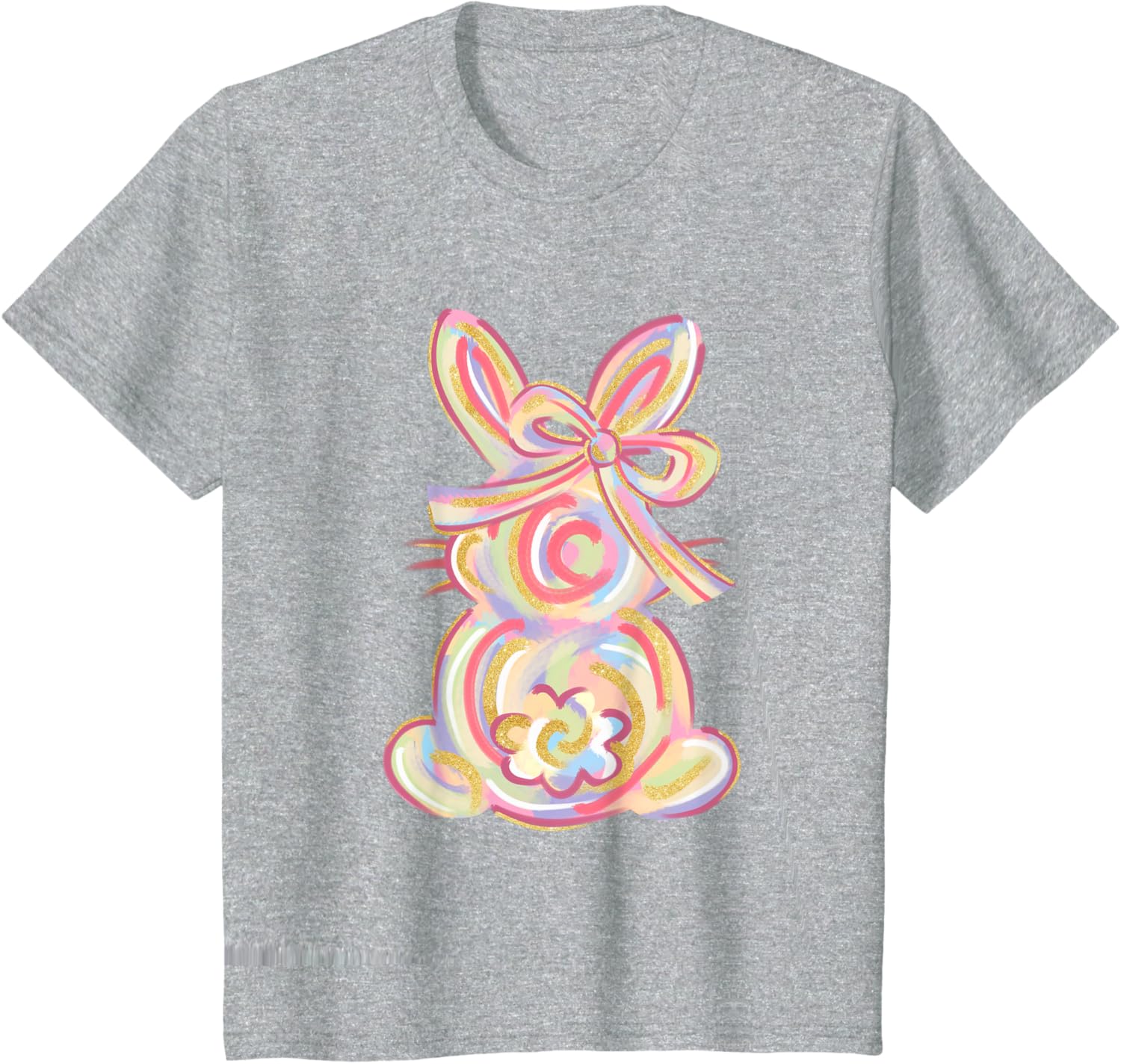 Cute Brushstroke Bunny Easter Day Girls Coquette Bow Easter T-Shirt