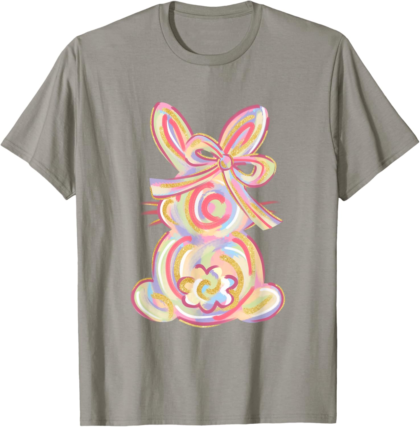 Cute Brushstroke Bunny Easter Day Girls Coquette Bow Easter T-Shirt