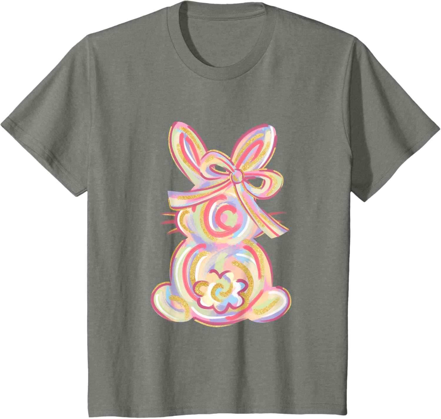 Cute Brushstroke Bunny Easter Day Girls Coquette Bow Easter T-Shirt