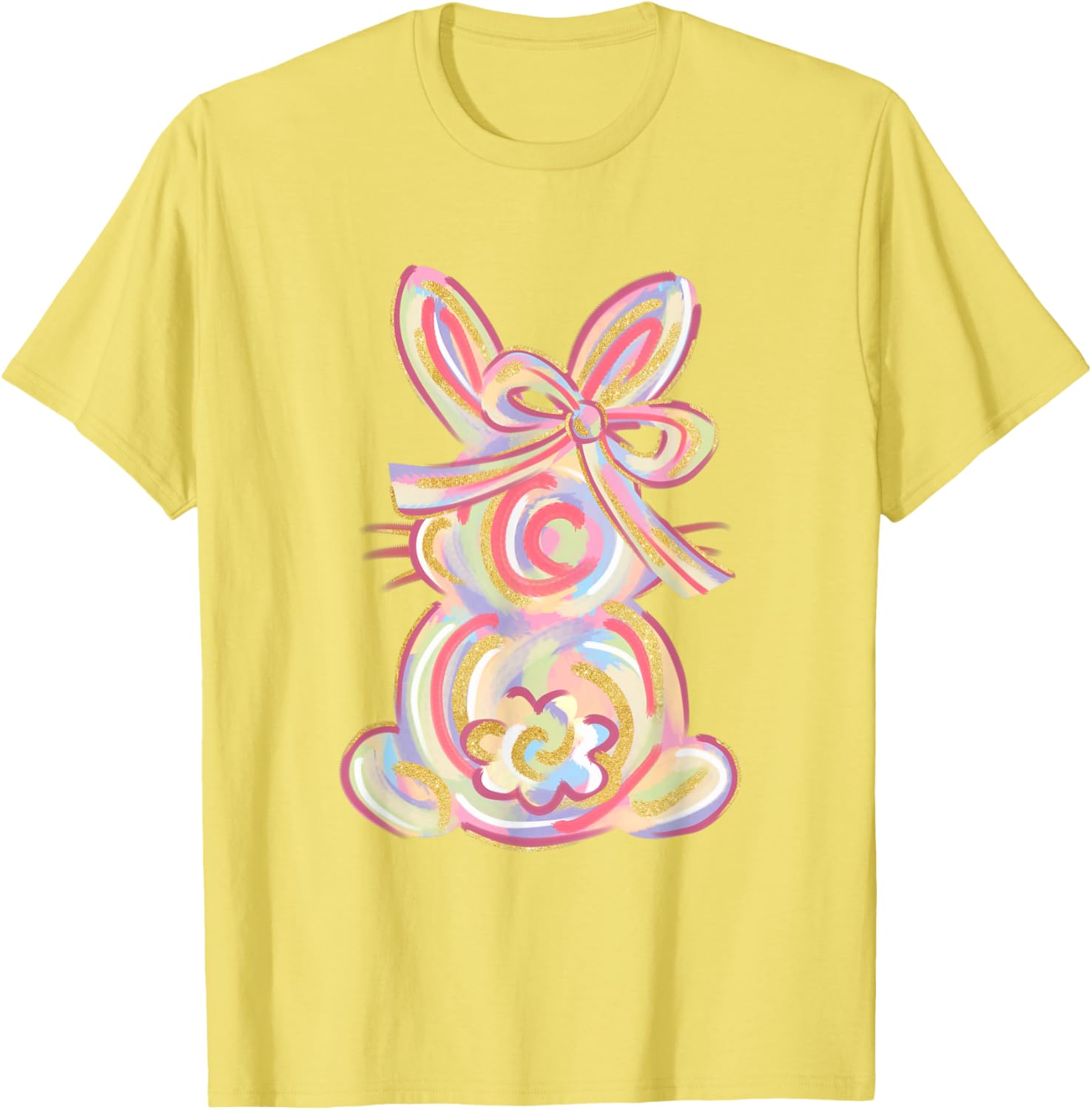 Cute Brushstroke Bunny Easter Day Girls Coquette Bow Easter T-Shirt