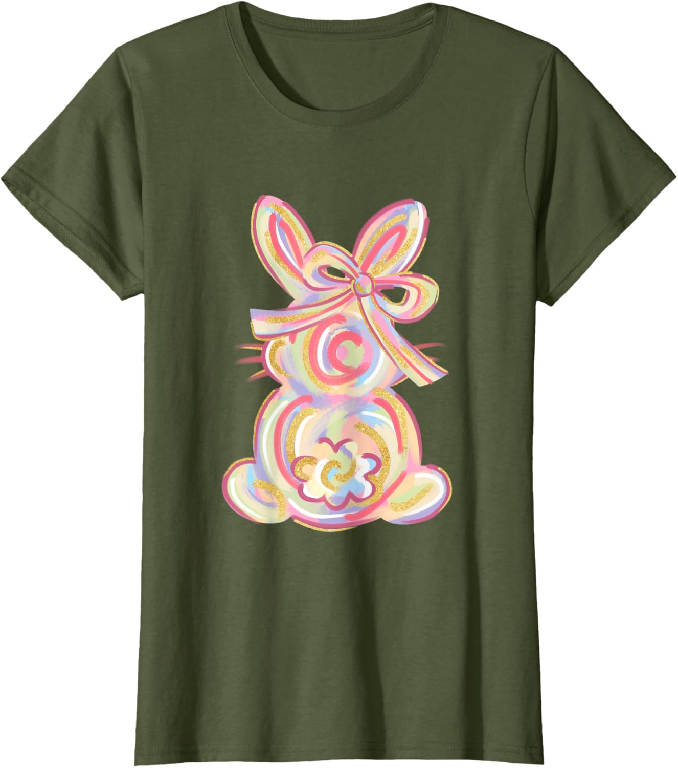 Cute Brushstroke Bunny Easter Day Girls Coquette Bow Easter T-Shirt