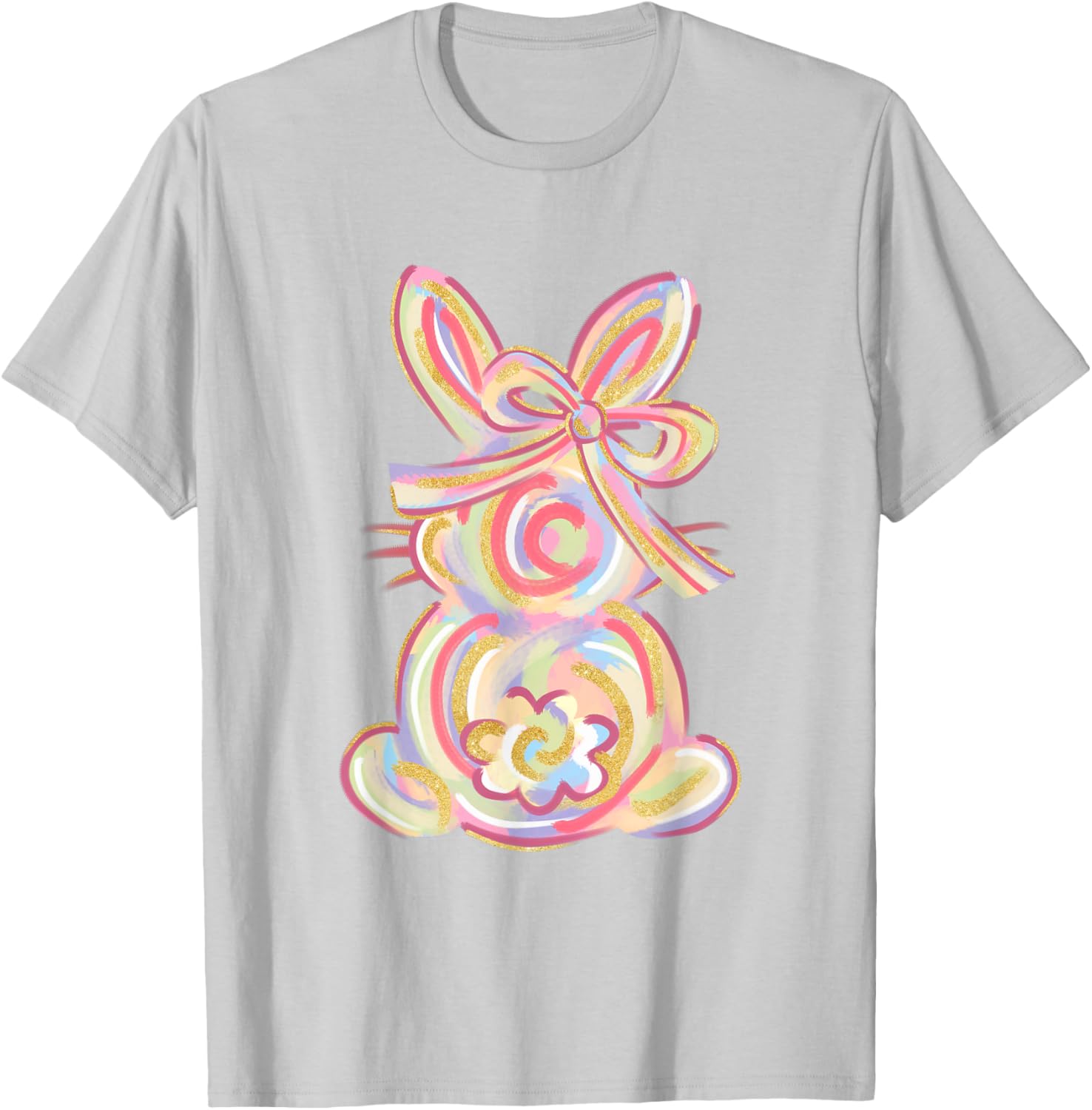 Cute Brushstroke Bunny Easter Day Girls Coquette Bow Easter T-Shirt