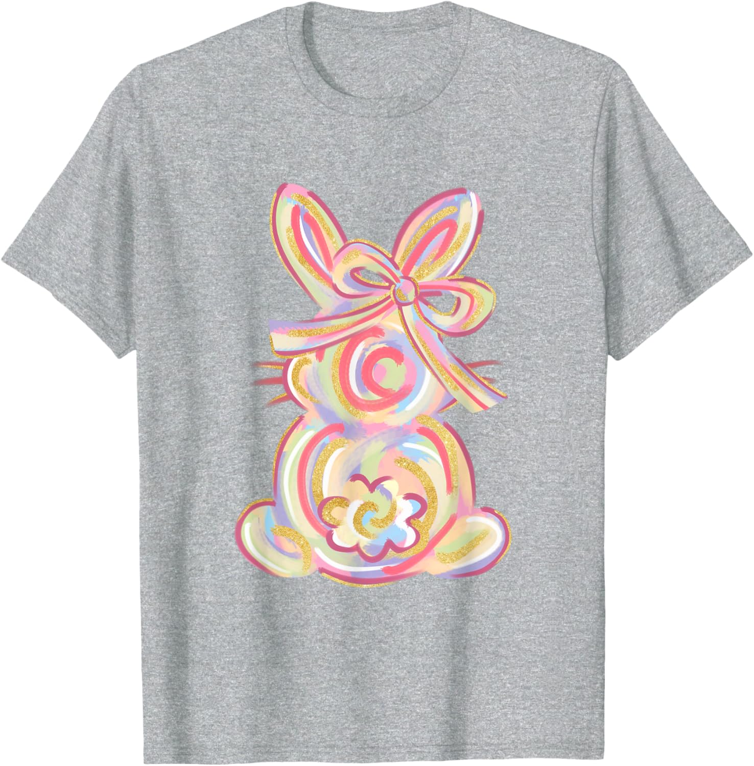 Cute Brushstroke Bunny Easter Day Girls Coquette Bow Easter T-Shirt