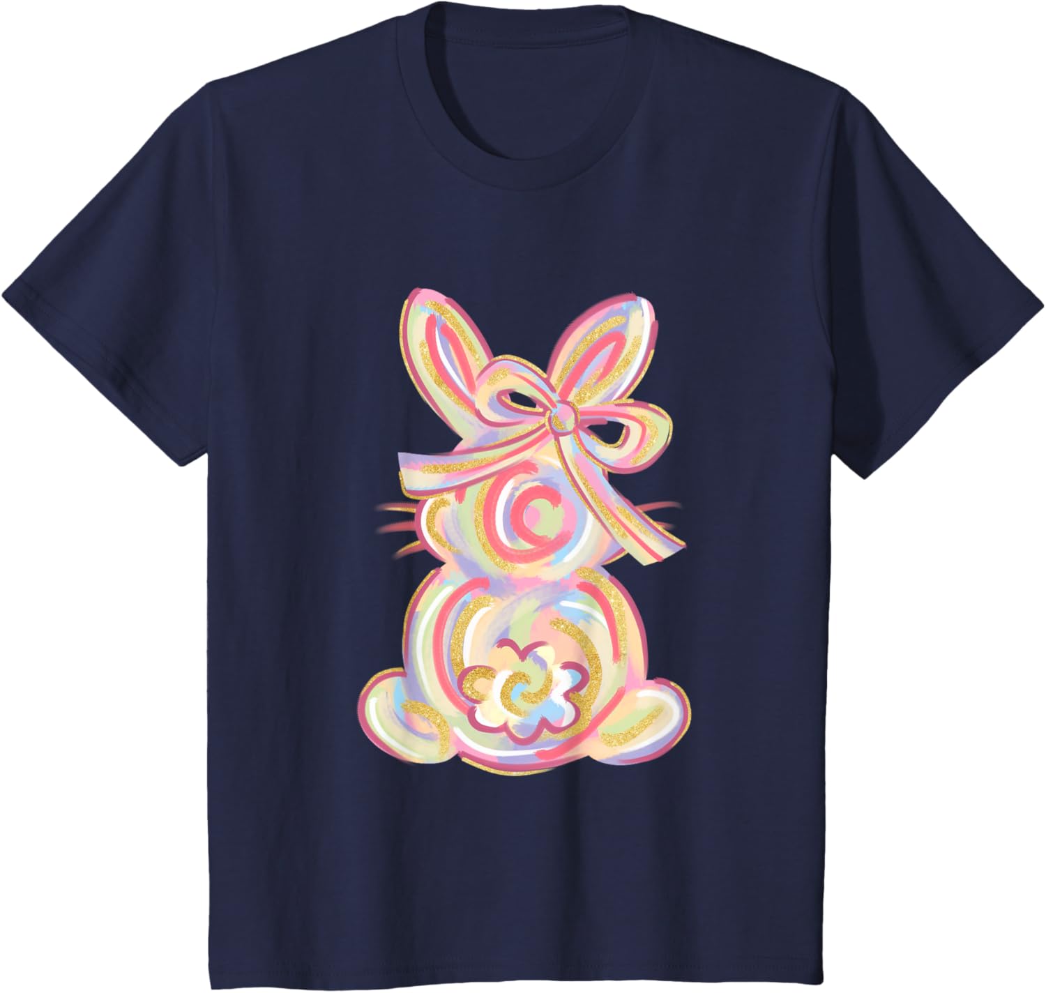 Cute Brushstroke Bunny Easter Day Girls Coquette Bow Easter T-Shirt