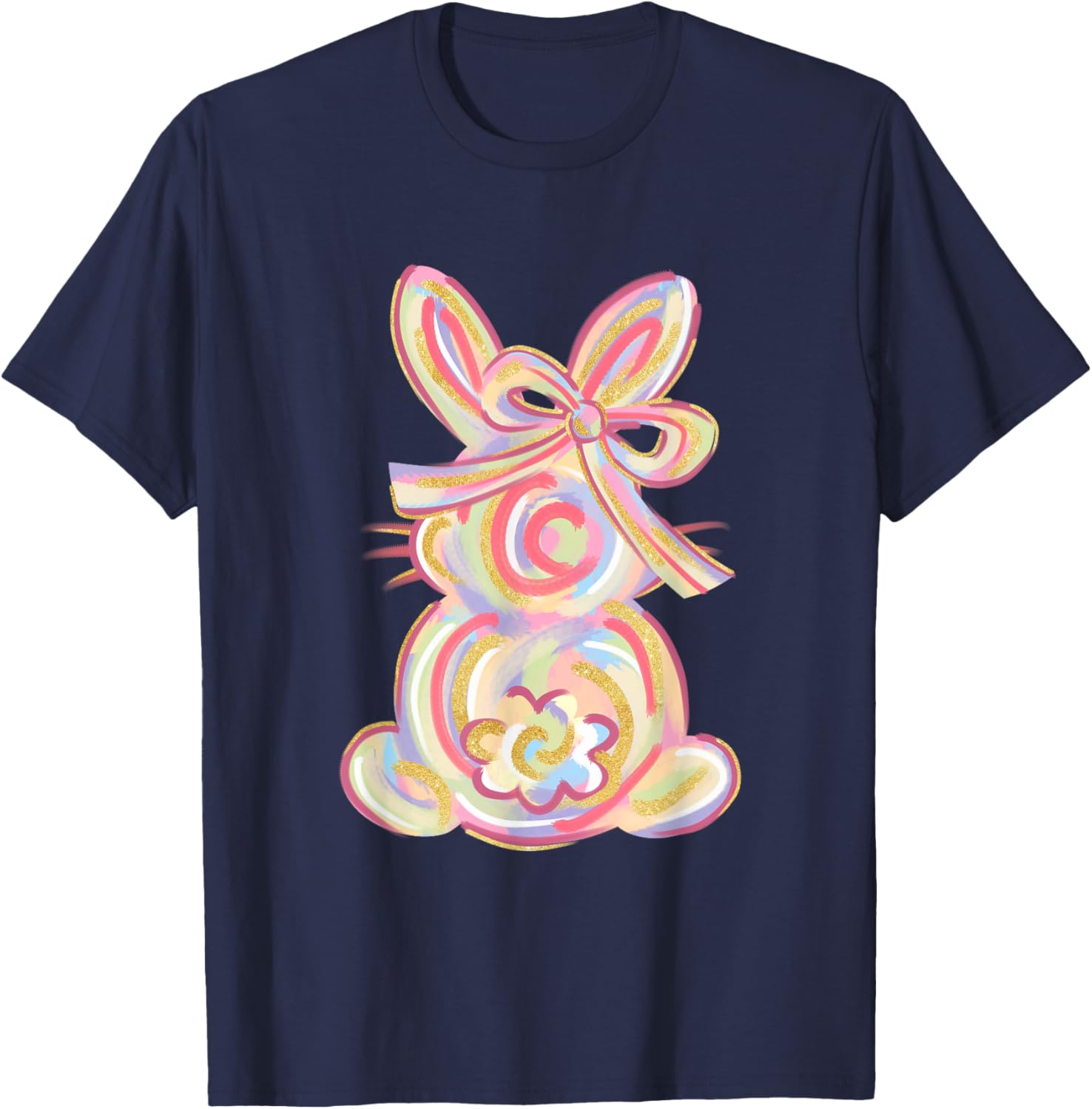 Cute Brushstroke Bunny Easter Day Girls Coquette Bow Easter T-Shirt