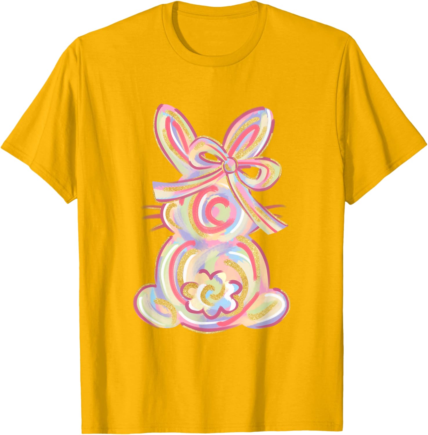 Cute Brushstroke Bunny Easter Day Girls Coquette Bow Easter T-Shirt